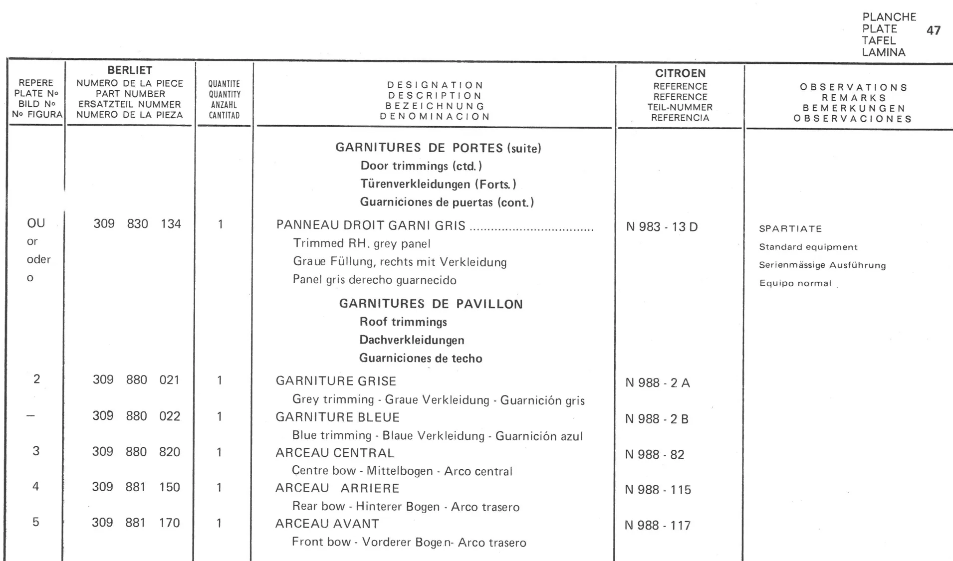 Planche 32: Cabine Elements Exterieurs De Cabine, page 271 of 545 — 350-450-480-490-530 Diesel Spare Parts Catalogue, Tome I