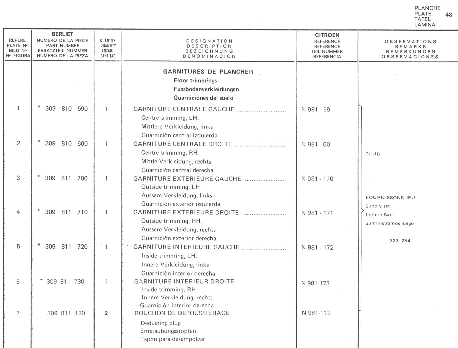 Planche 33: Elements Interieurs De Cabine, page 276 of 545 — 350-450-480-490-530 Diesel Spare Parts Catalogue, Tome I