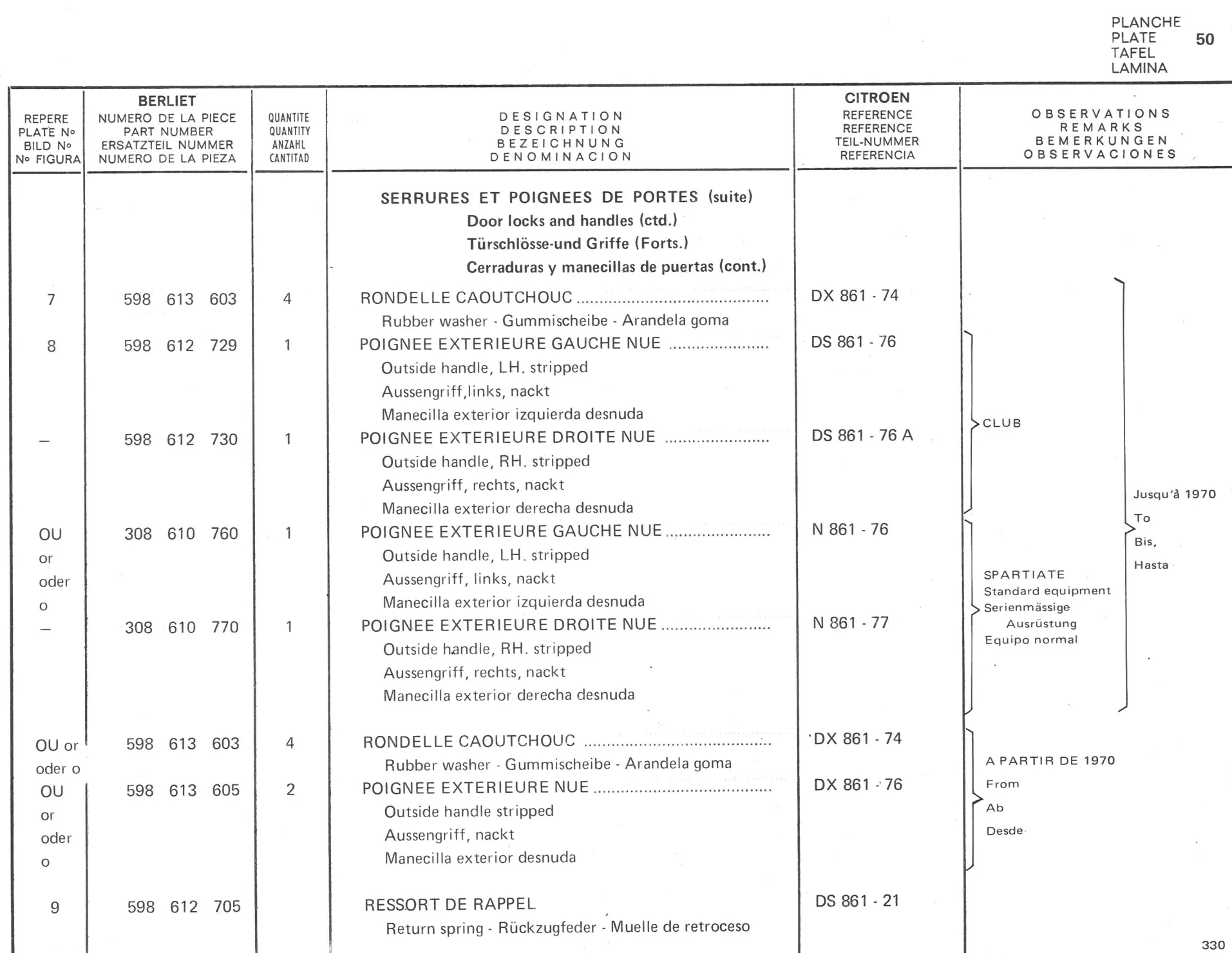 Planche 39: Portes De Cabine, page 288 of 545 — 350-450-480-490-530 Diesel Spare Parts Catalogue, Tome I