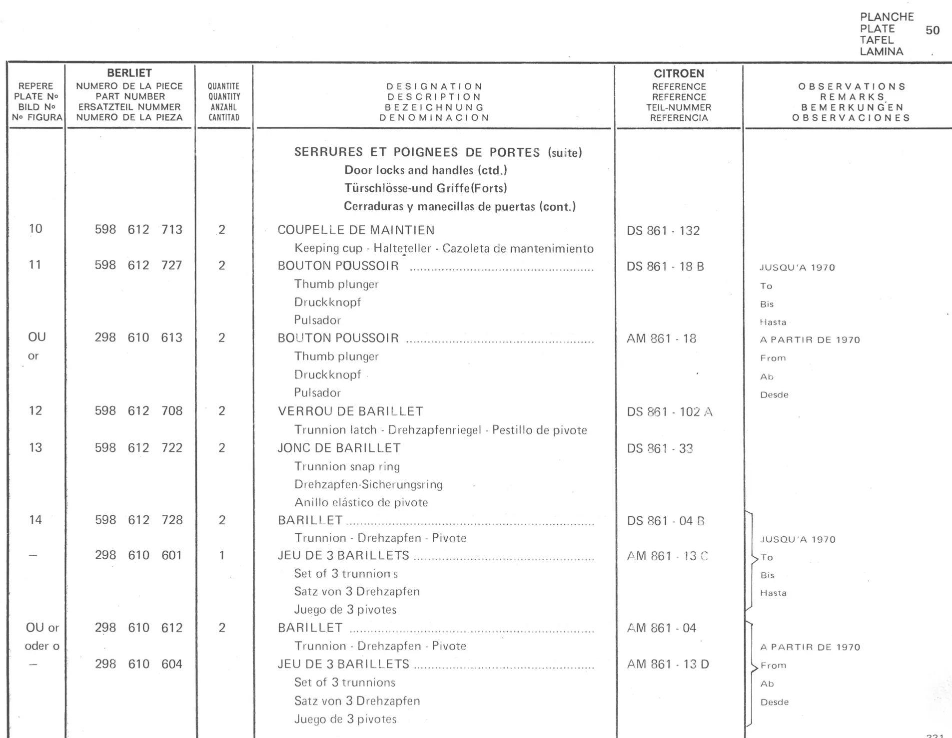 Planche 39: Portes De Cabine, page 289 of 545 — 350-450-480-490-530 Diesel Spare Parts Catalogue, Tome I
