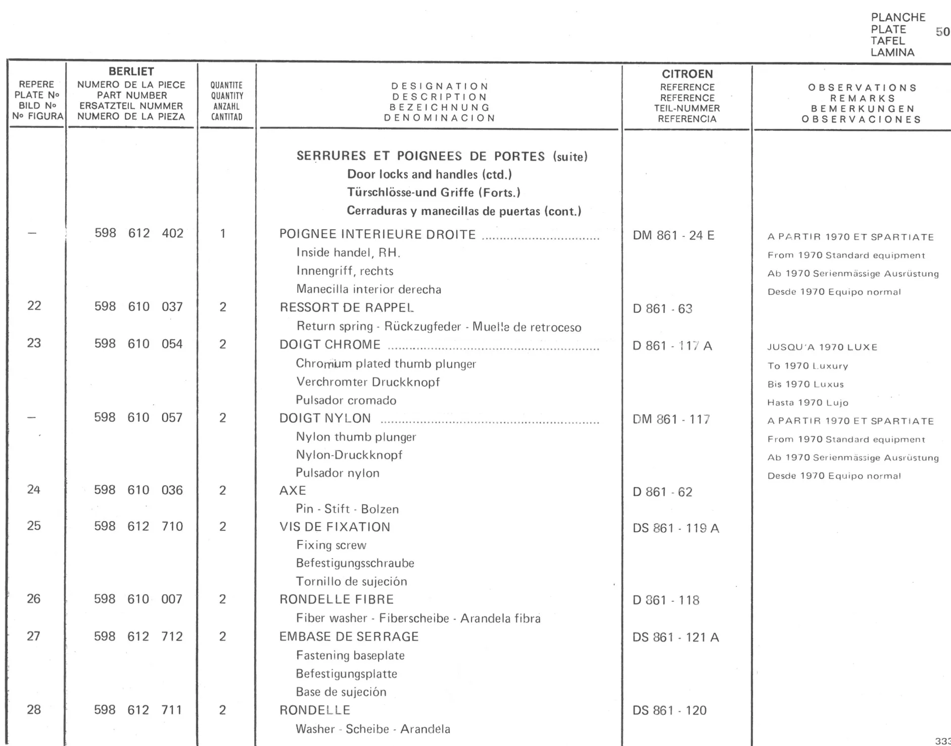 Planche 39: Portes De Cabine, page 291 of 545 — 350-450-480-490-530 Diesel Spare Parts Catalogue, Tome I