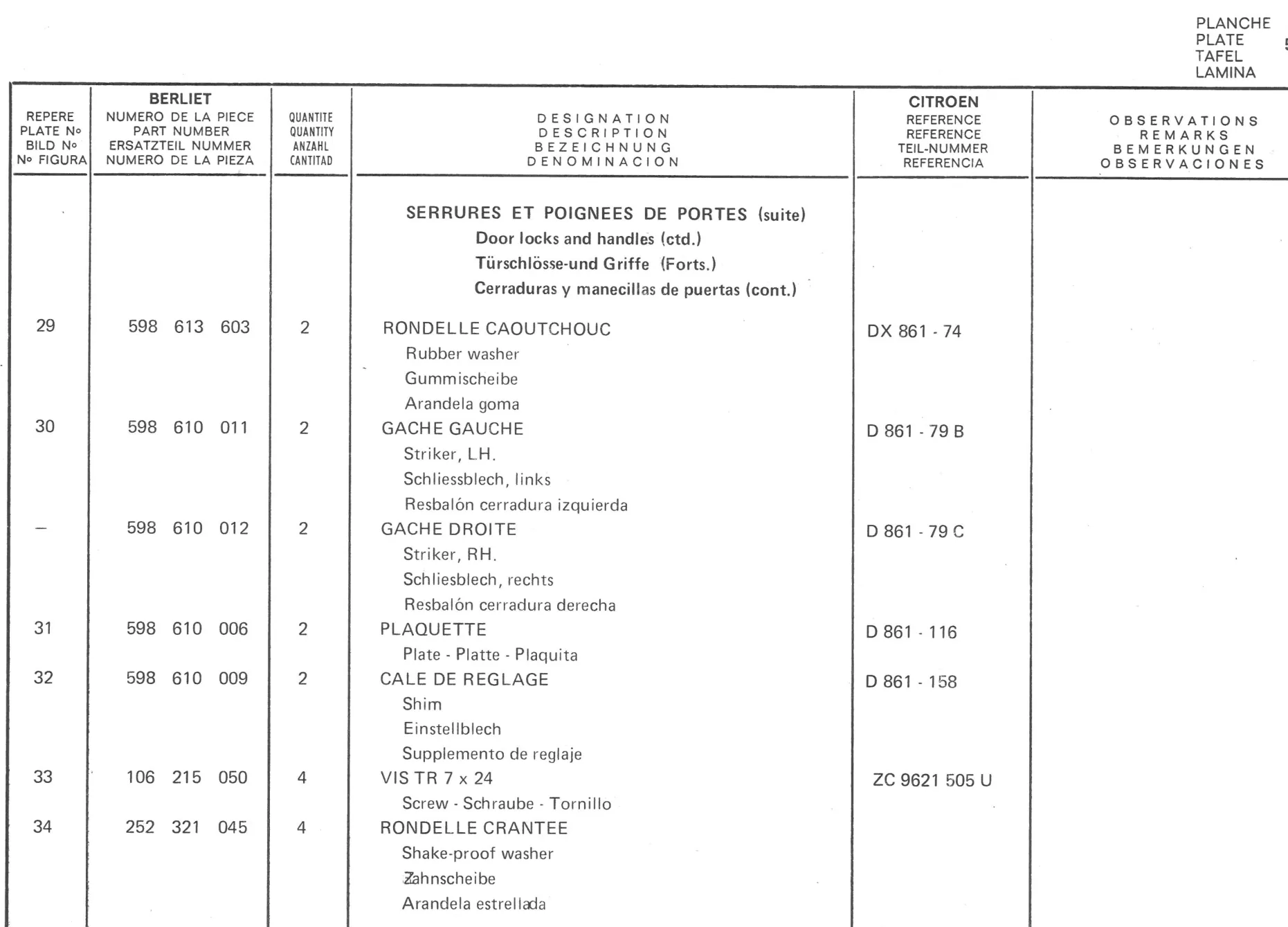 Planche 39: Portes De Cabine, page 292 of 545 — 350-450-480-490-530 Diesel Spare Parts Catalogue, Tome I