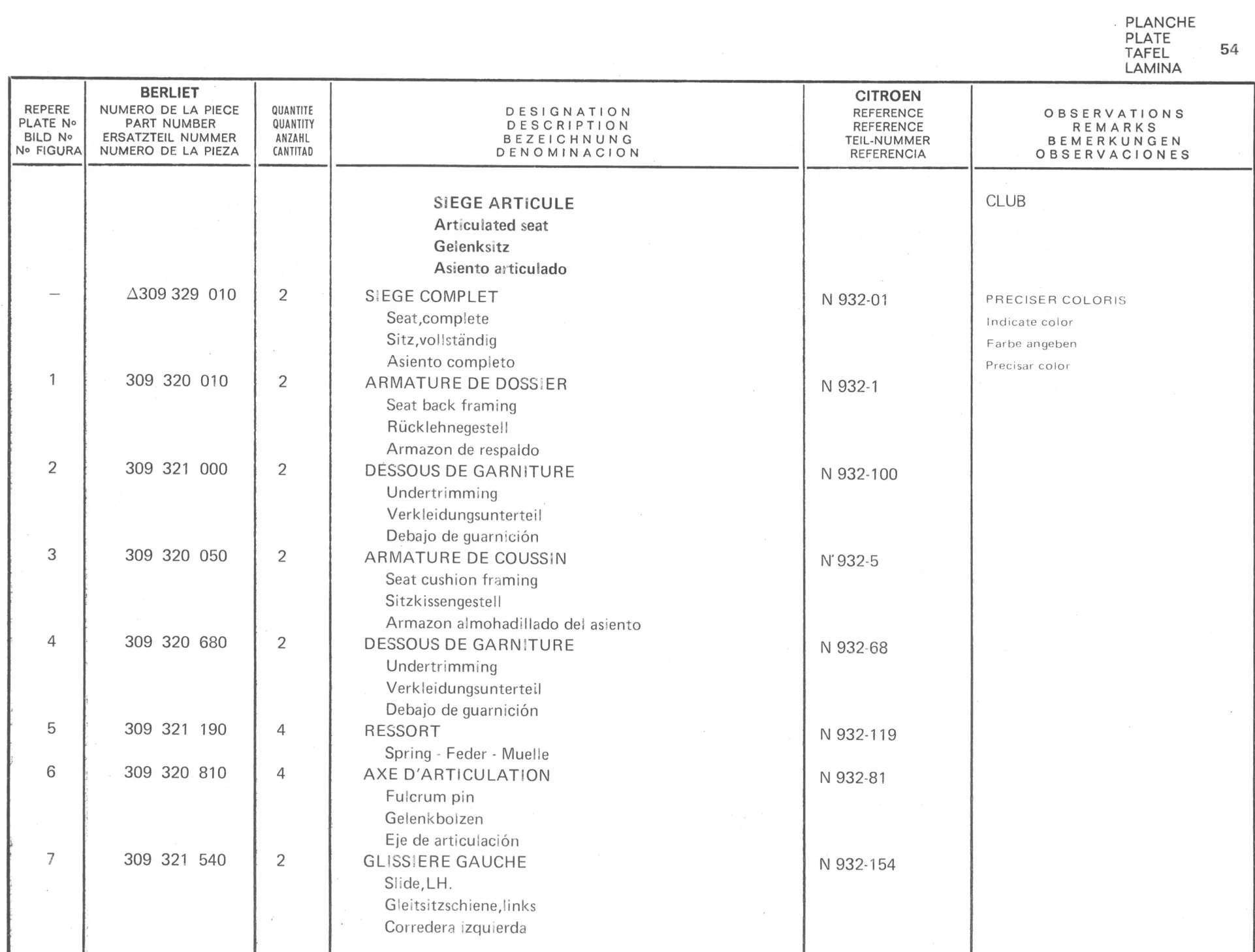 Planche 44: Siege Articule Jusqu’A, page 306 of 545 — 350-450-480-490-530 Diesel Spare Parts Catalogue, Tome I