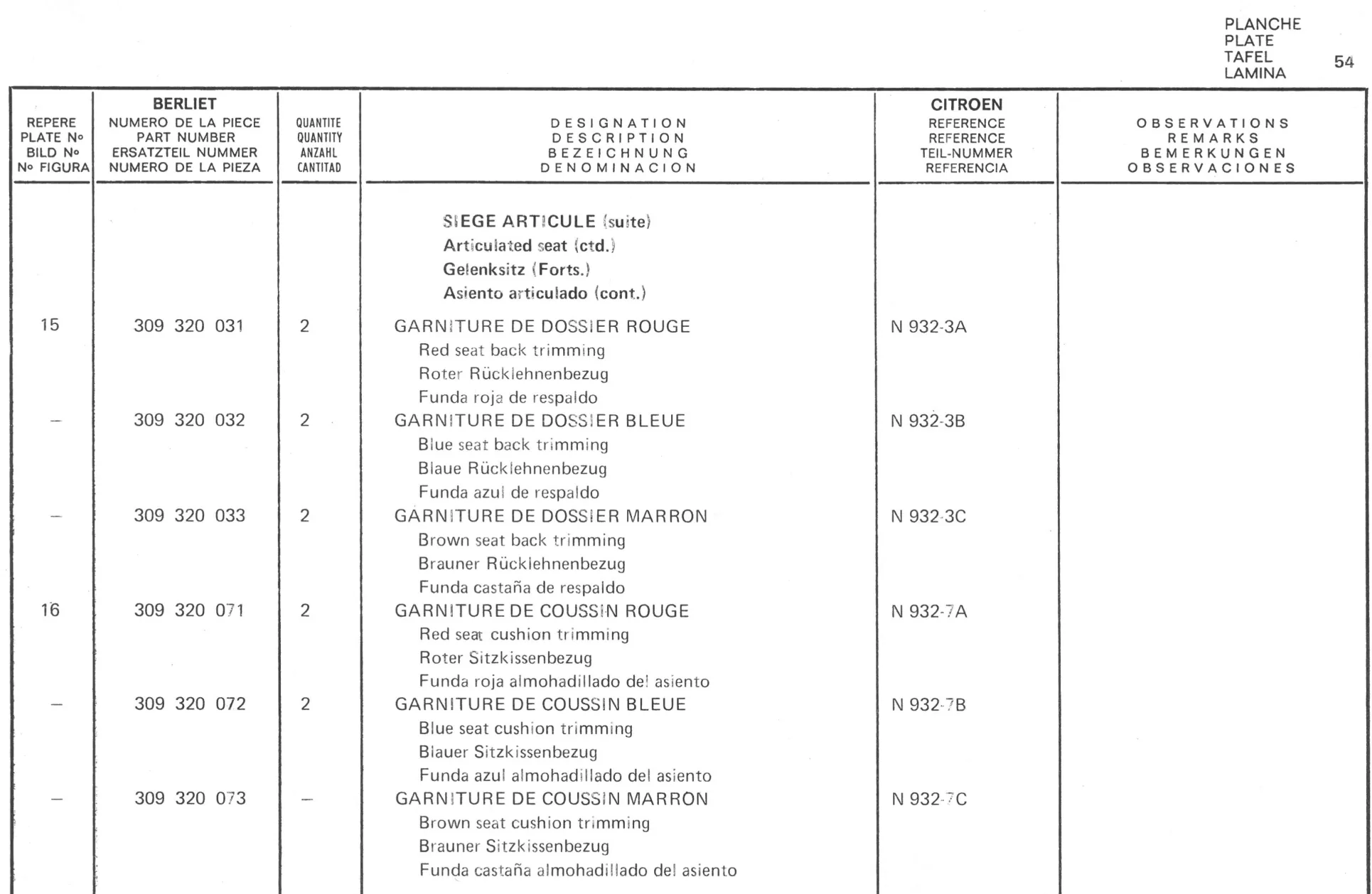 Planche 44: Siege Articule Jusqu’A, page 308 of 545 — 350-450-480-490-530 Diesel Spare Parts Catalogue, Tome I