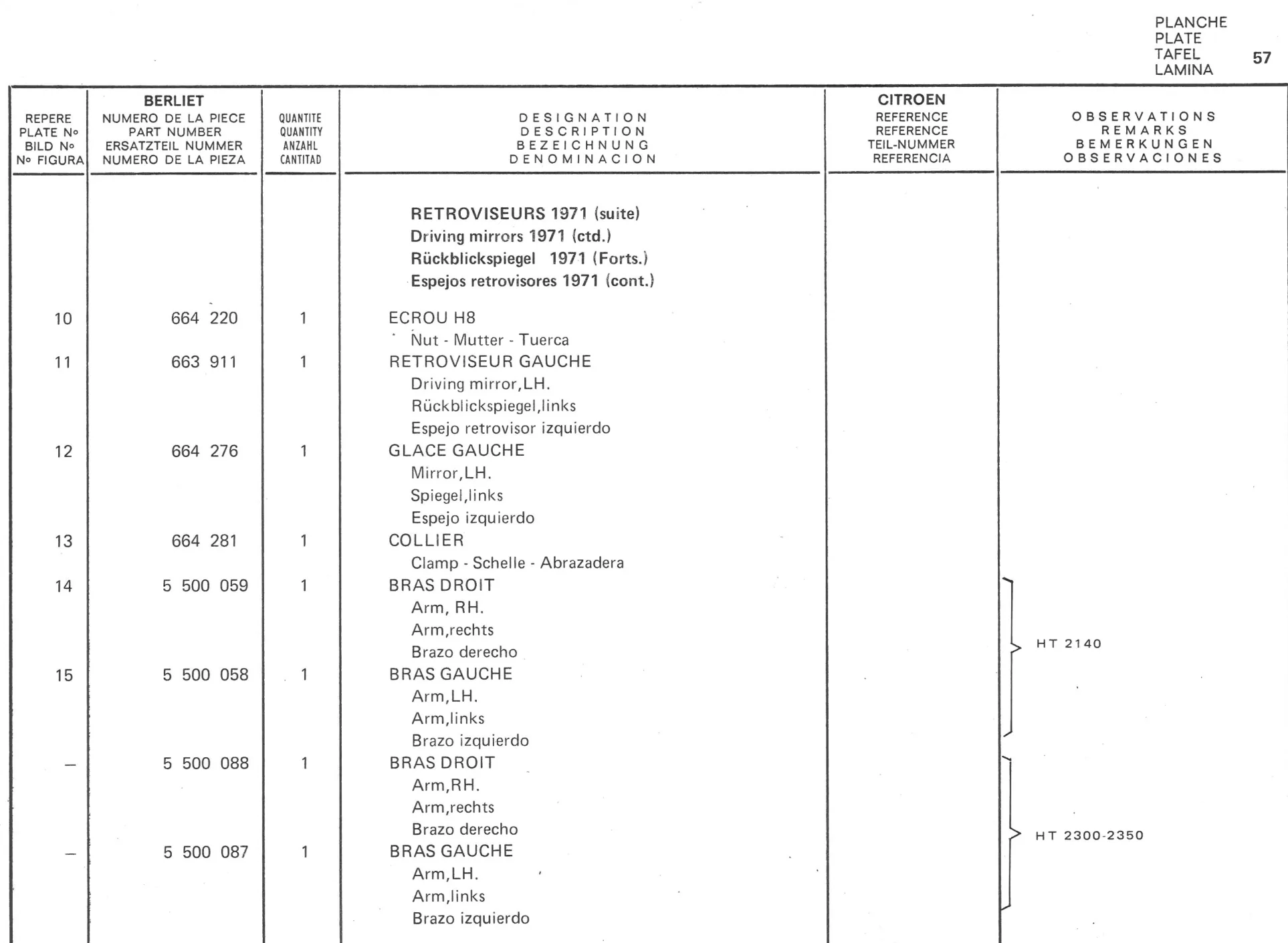 Planche 47: Retroviseurs A Partir 1971, page 317 of 545 — 350-450-480-490-530 Diesel Spare Parts Catalogue, Tome I