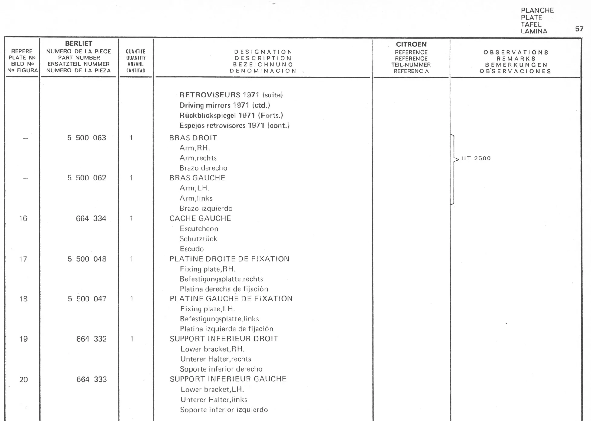 Planche 47: Retroviseurs A Partir 1971, page 318 of 545 — 350-450-480-490-530 Diesel Spare Parts Catalogue, Tome I