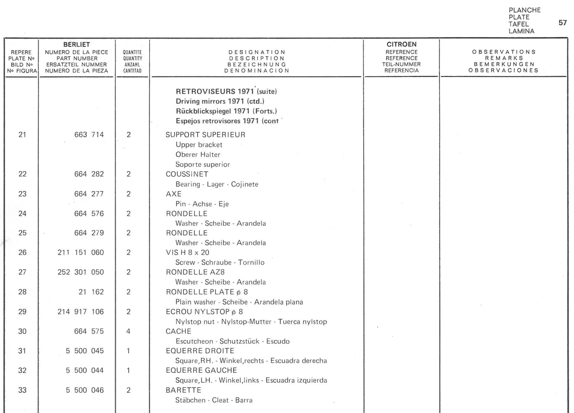 Planche 47: Retroviseurs A Partir 1971, page 319 of 545 — 350-450-480-490-530 Diesel Spare Parts Catalogue, Tome I