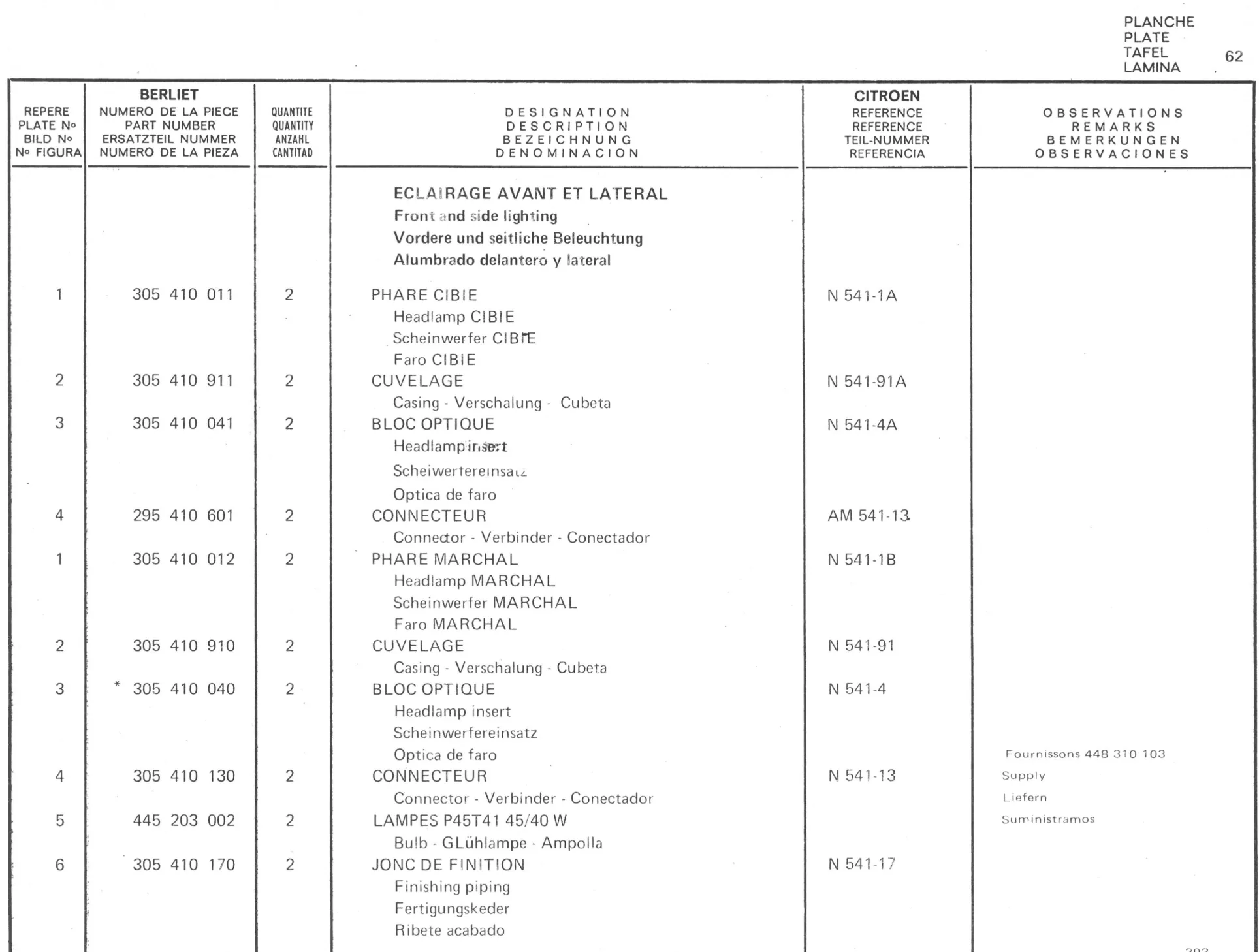 Planche 50: Appareils Sur Tableau, De Bor, page 336 of 545 — 350-450-480-490-530 Diesel Spare Parts Catalogue, Tome I