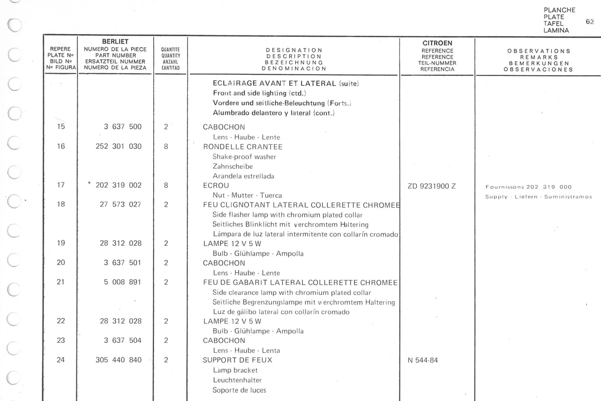 Planche 50: Appareils Sur Tableau, De Bor, page 338 of 545 — 350-450-480-490-530 Diesel Spare Parts Catalogue, Tome I