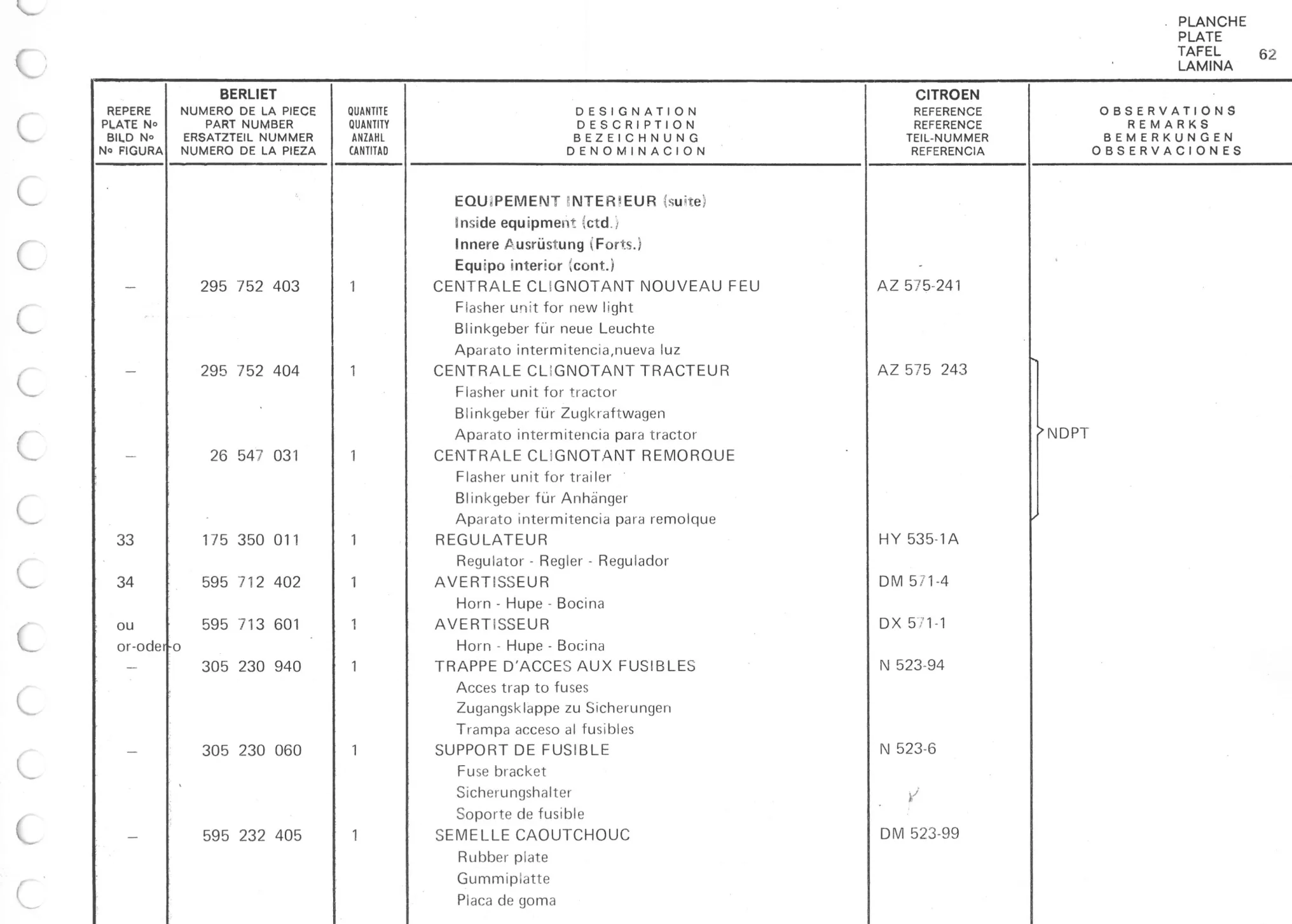 Planche 50: Appareils Sur Tableau, De Bor, page 340 of 545 — 350-450-480-490-530 Diesel Spare Parts Catalogue, Tome I