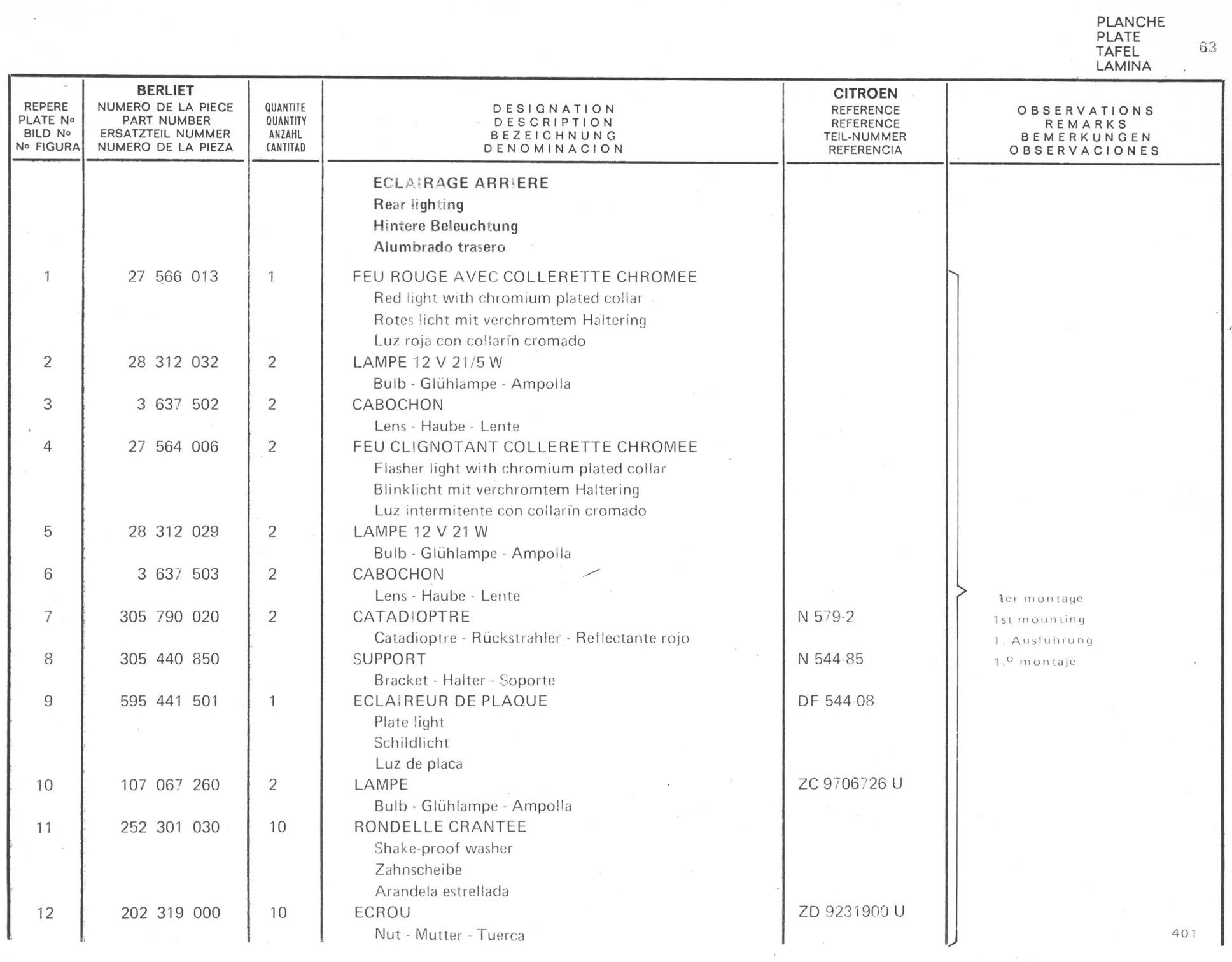 Planche 50: Appareils Sur Tableau, De Bor, page 343 of 545 — 350-450-480-490-530 Diesel Spare Parts Catalogue, Tome I