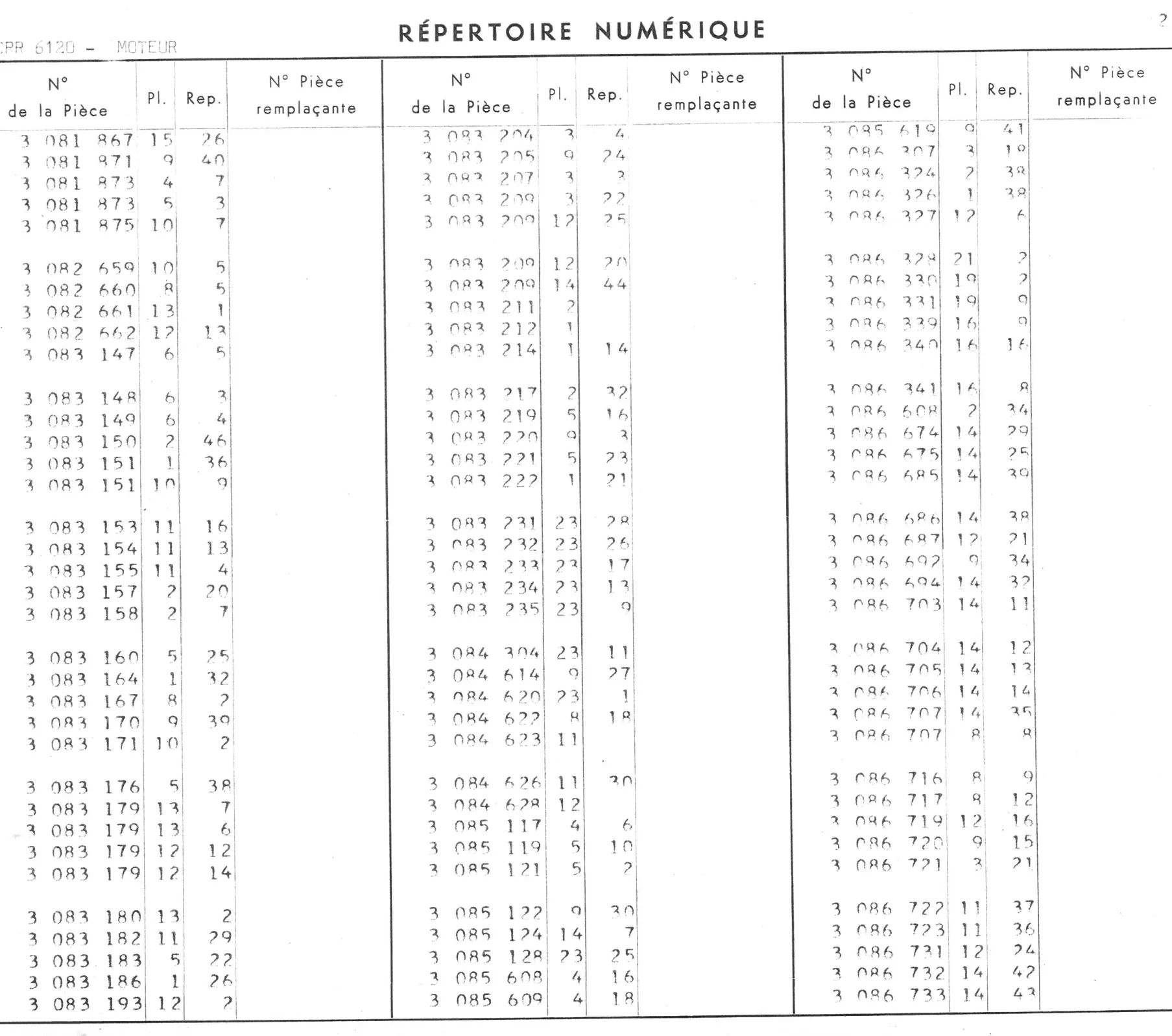 Repertoire Numerique - Moteur, page 357 of 545 — 350-450-480-490-530 Diesel Spare Parts Catalogue, Tome I