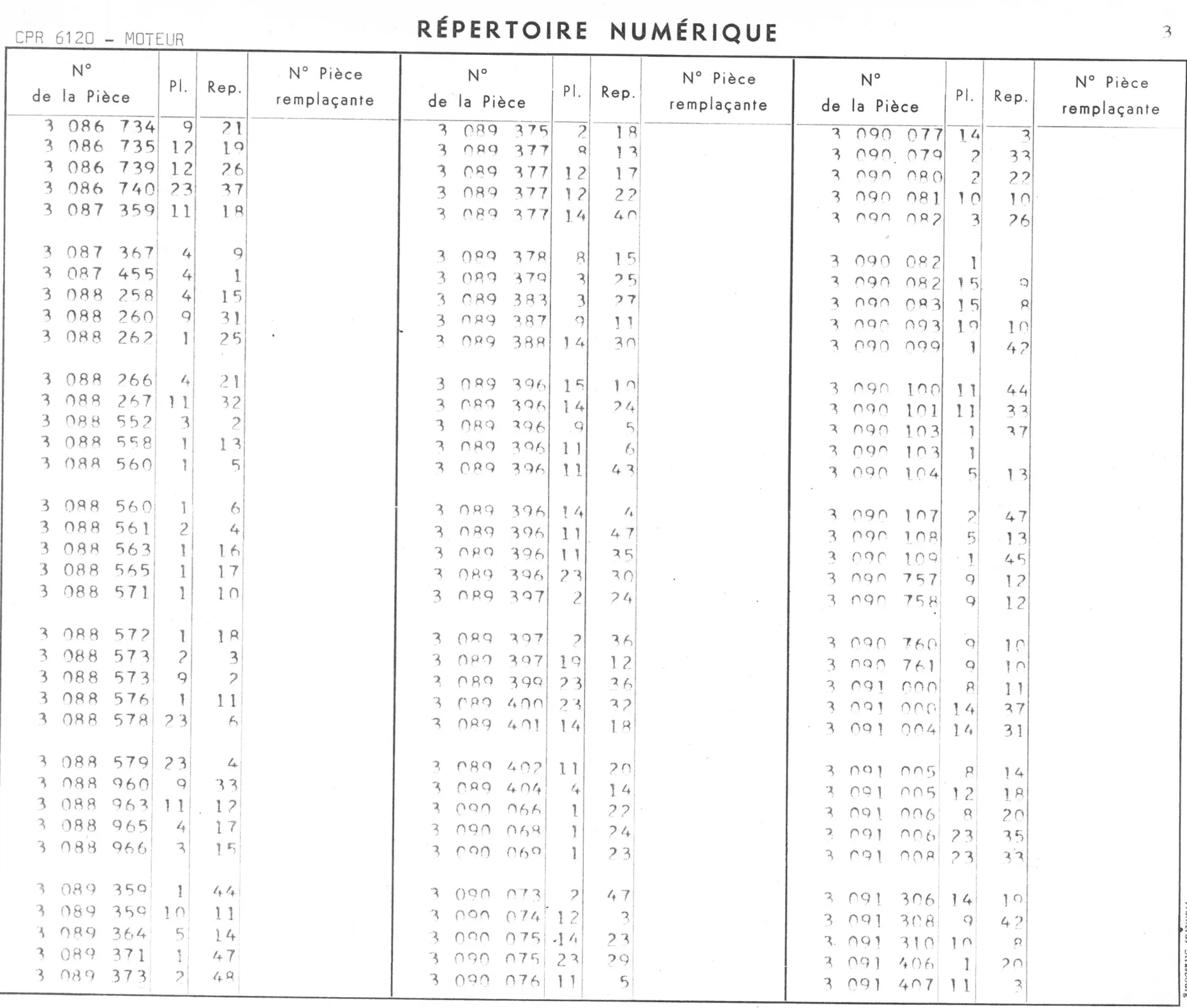 Repertoire Numerique - Moteur, page 358 of 545 — 350-450-480-490-530 Diesel Spare Parts Catalogue, Tome I