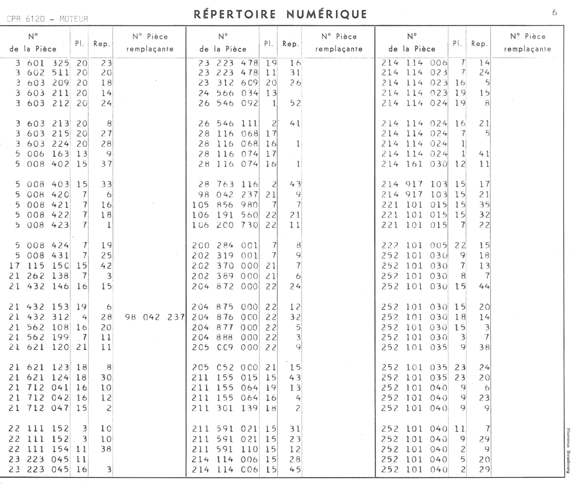 Repertoire Numerique - Moteur, page 361 of 545 — 350-450-480-490-530 Diesel Spare Parts Catalogue, Tome I