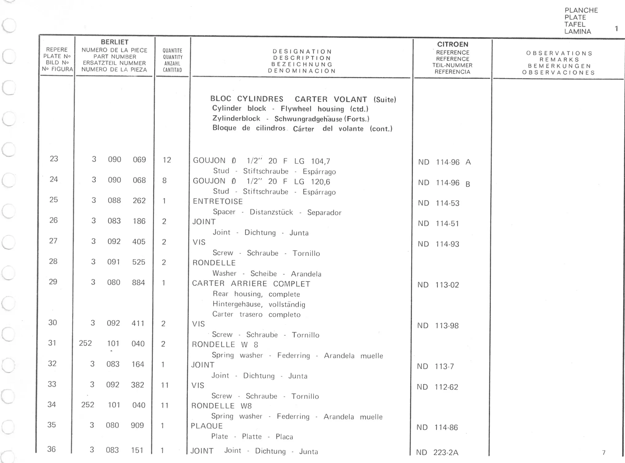 Planche 1: Bloc Cylindres - Carter Volant, page 366 of 545 — 350-450-480-490-530 Diesel Spare Parts Catalogue, Tome I
