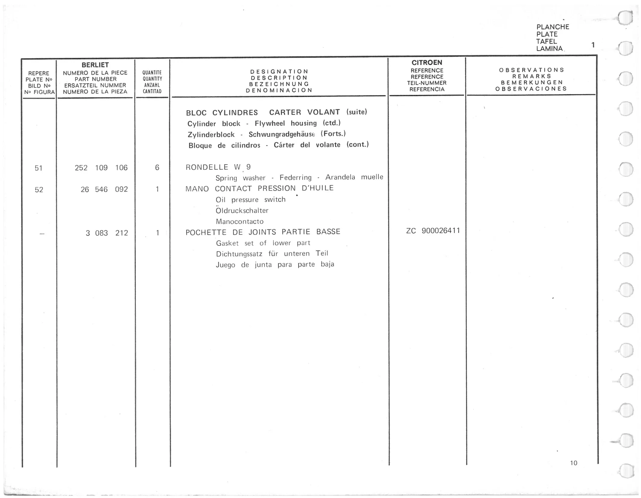Planche 1: Bloc Cylindres - Carter Volant, page 369 of 545 — 350-450-480-490-530 Diesel Spare Parts Catalogue, Tome I