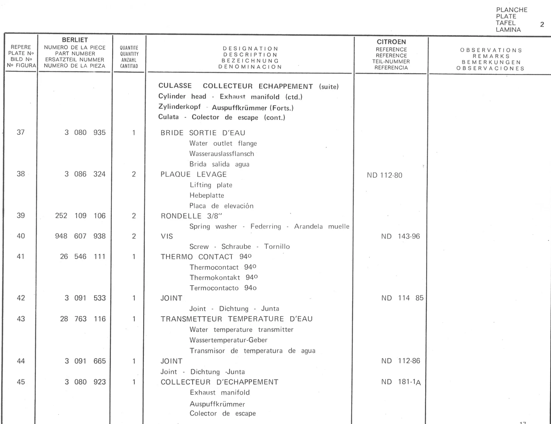 Planche 2: Culasse - Collecteur D’Echappement., page 375 of 545 — 350-450-480-490-530 Diesel Spare Parts Catalogue, Tome I