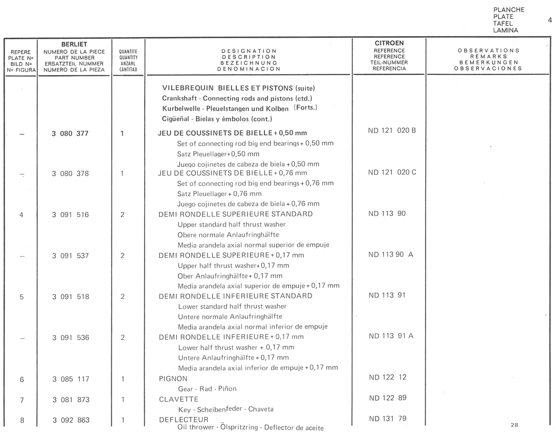 Planche 4: Vilebrequin - Bielles Et Pistons, page 384 of 545 — 350-450-480-490-530 Diesel Spare Parts Catalogue, Tome I