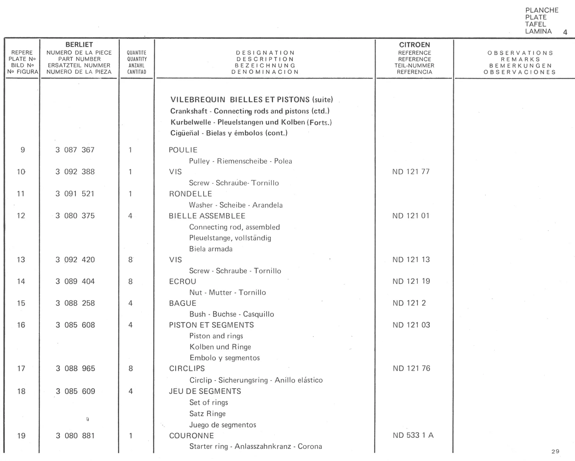 Planche 4: Vilebrequin - Bielles Et Pistons, page 385 of 545 — 350-450-480-490-530 Diesel Spare Parts Catalogue, Tome I