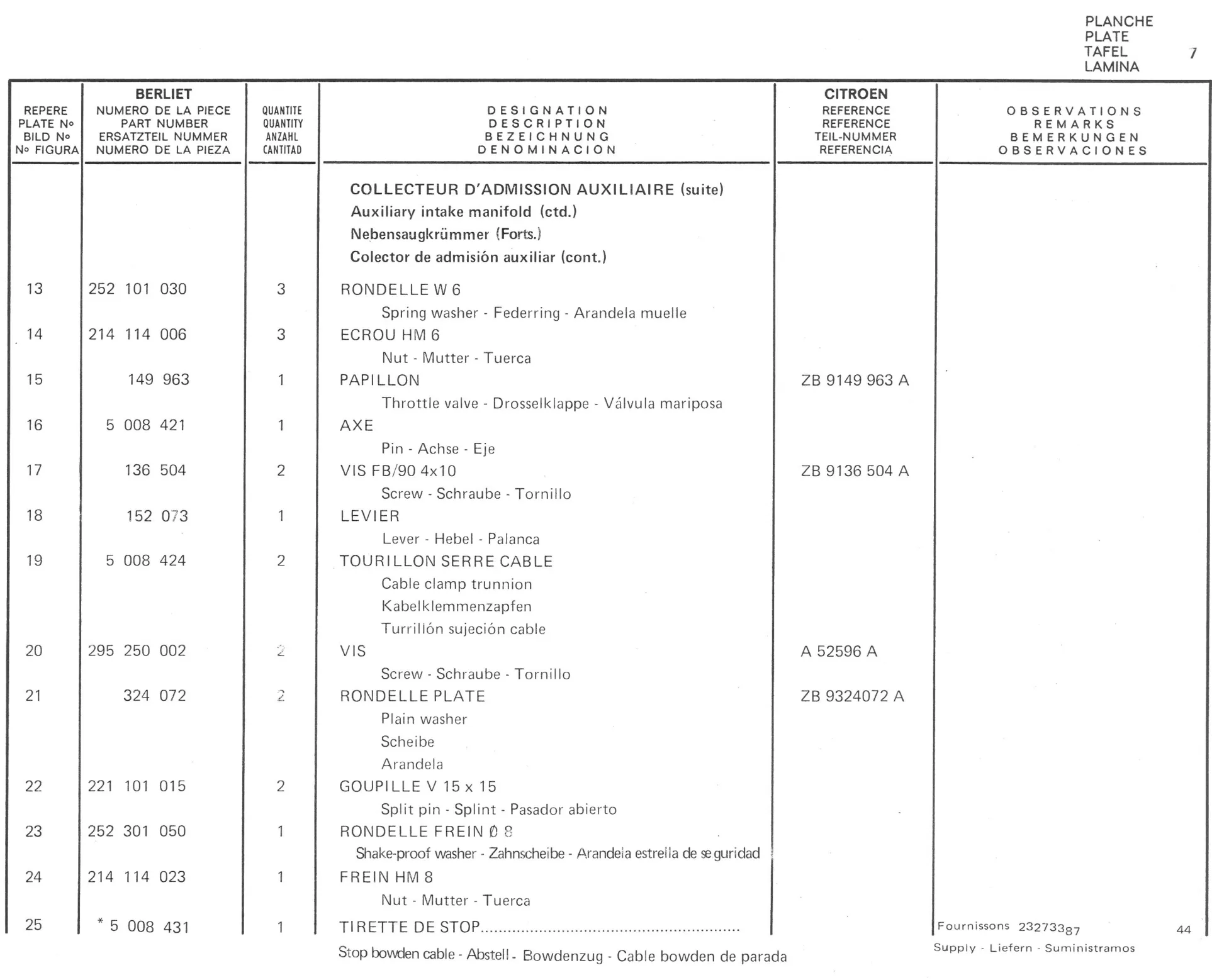 Planche 7: Collecteur Dadmission Auxiliaire, page 396 of 545 — 350-450-480-490-530 Diesel Spare Parts Catalogue, Tome I