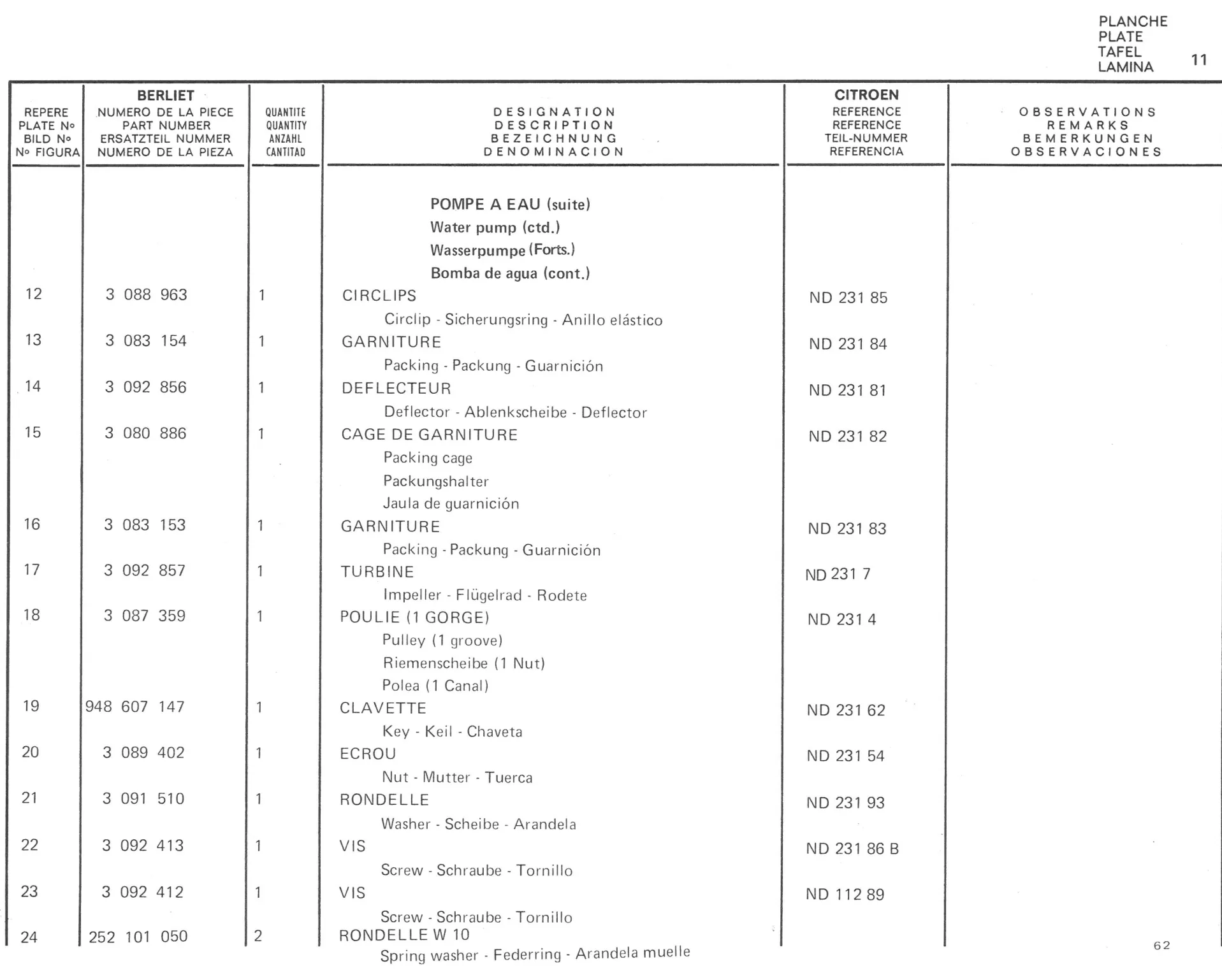 Planche 10: Filtre A Huile, page 409 of 545 — 350-450-480-490-530 Diesel Spare Parts Catalogue, Tome I