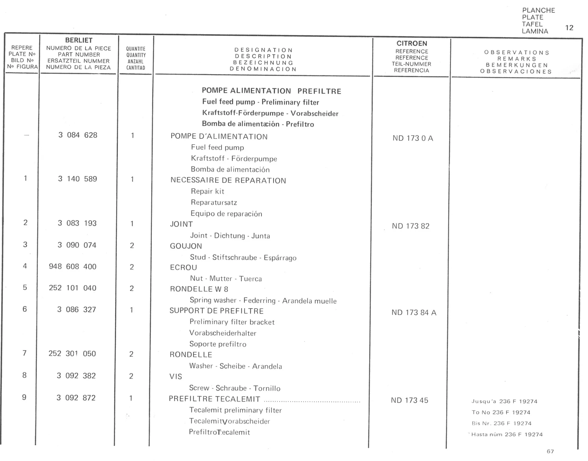 Planche 10: Filtre A Huile, page 413 of 545 — 350-450-480-490-530 Diesel Spare Parts Catalogue, Tome I