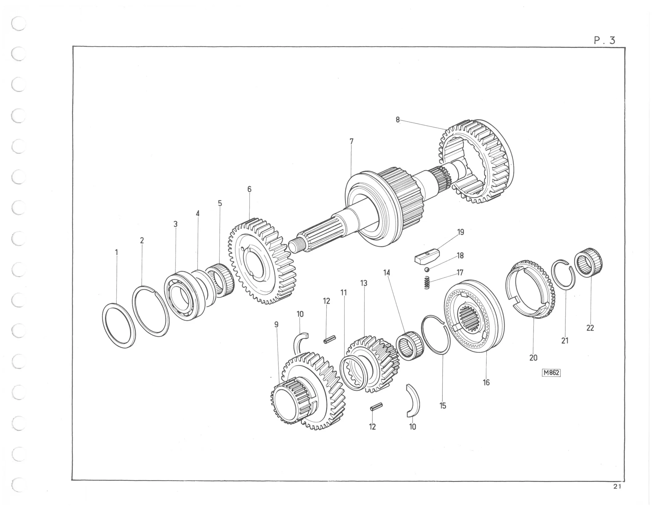 Planche 3: Arbre Crabot Synchro, page 485 of 545 — 350-450-480-490-530 Diesel Spare Parts Catalogue, Tome I