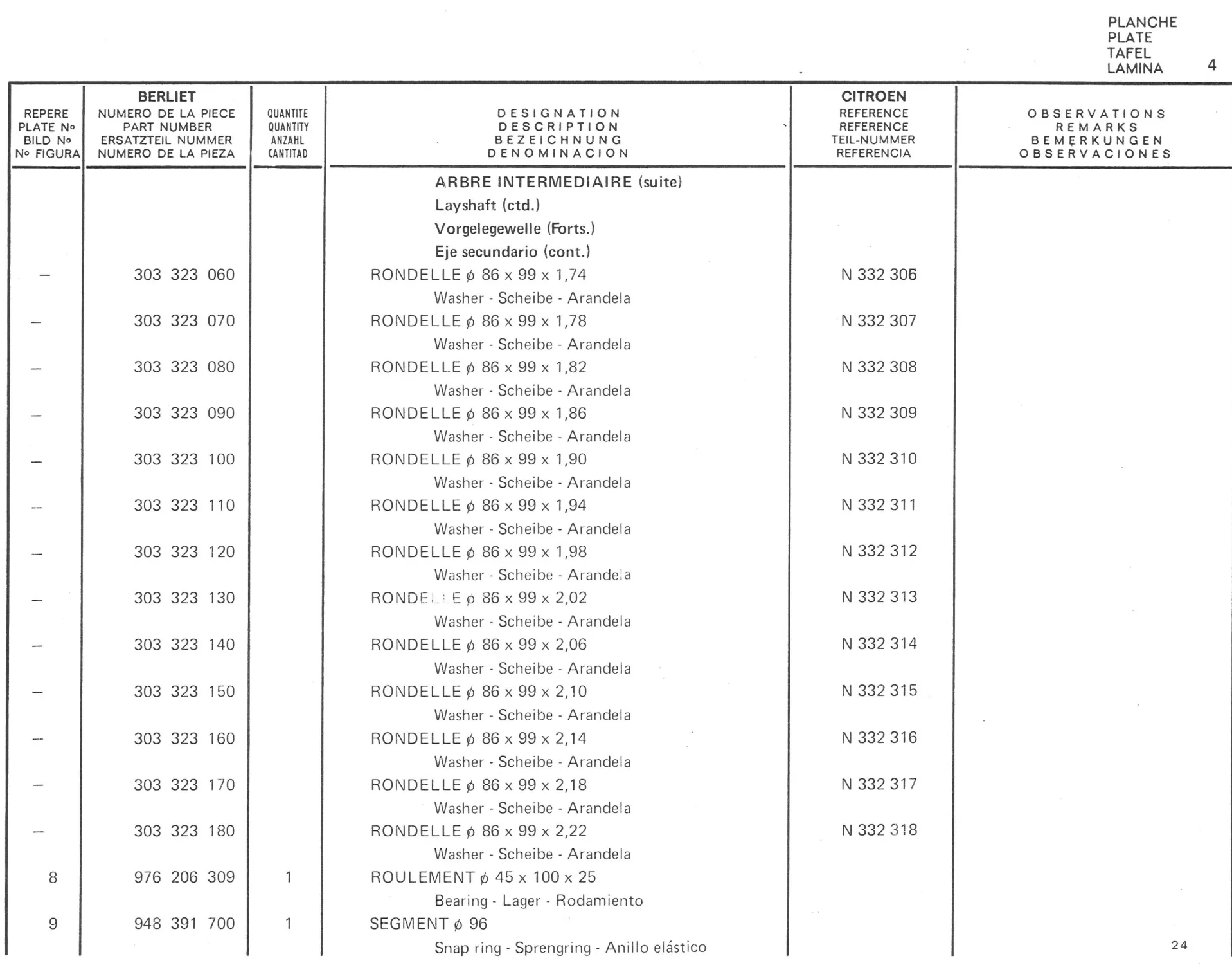 Planche 4: Arbre Intermediaire, page 487 of 545 — 350-450-480-490-530 Diesel Spare Parts Catalogue, Tome I