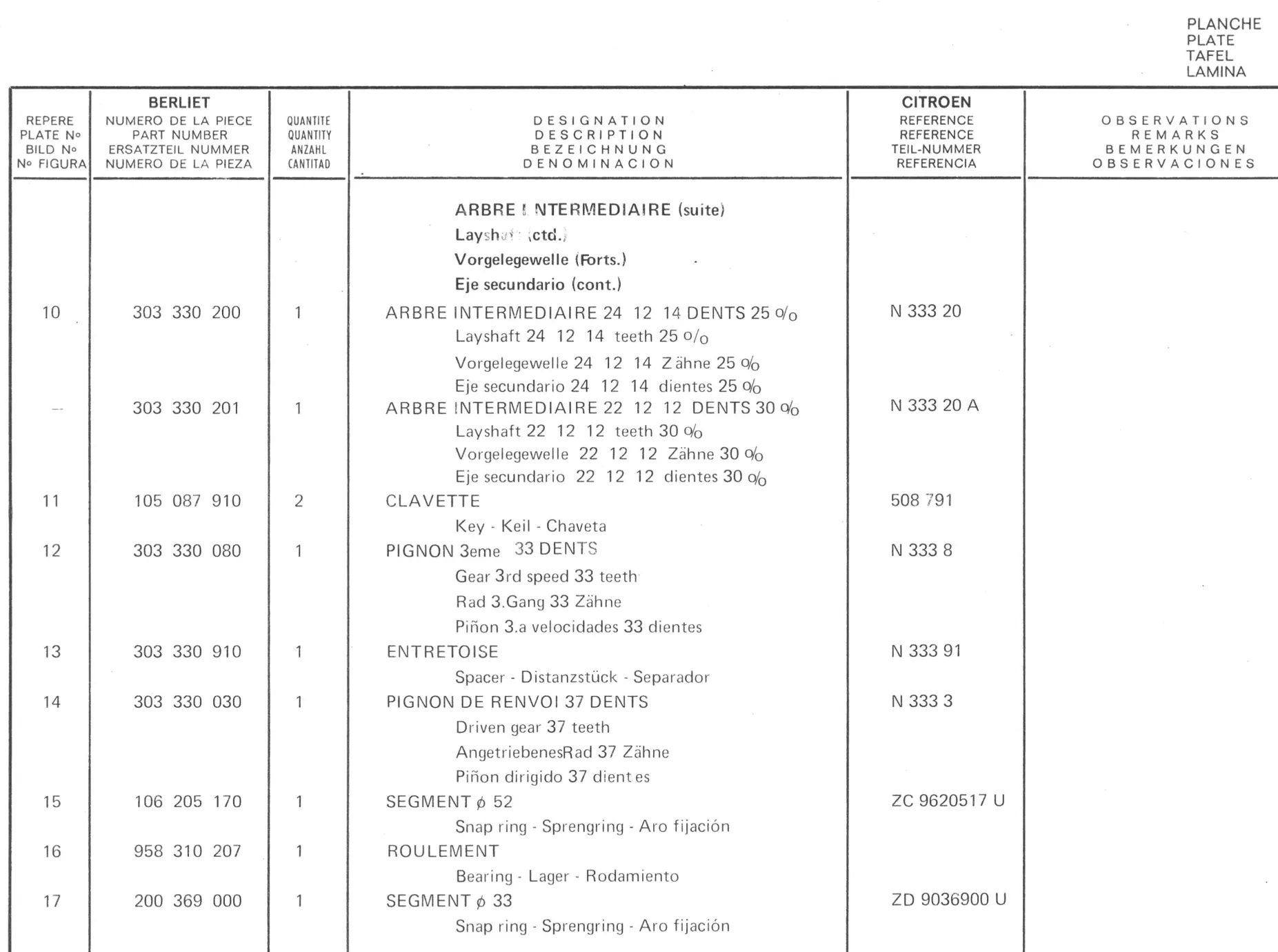 Planche 4: Arbre Intermediaire, page 488 of 545 — 350-450-480-490-530 Diesel Spare Parts Catalogue, Tome I