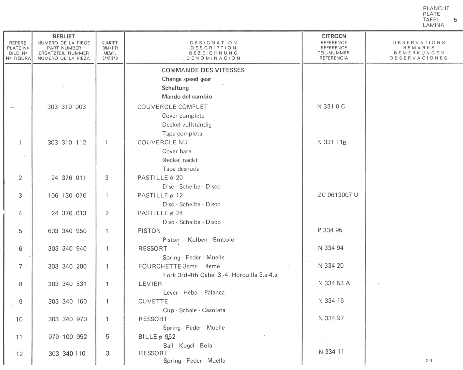 Planche 4: Arbre Intermediaire, page 490 of 545 — 350-450-480-490-530 Diesel Spare Parts Catalogue, Tome I