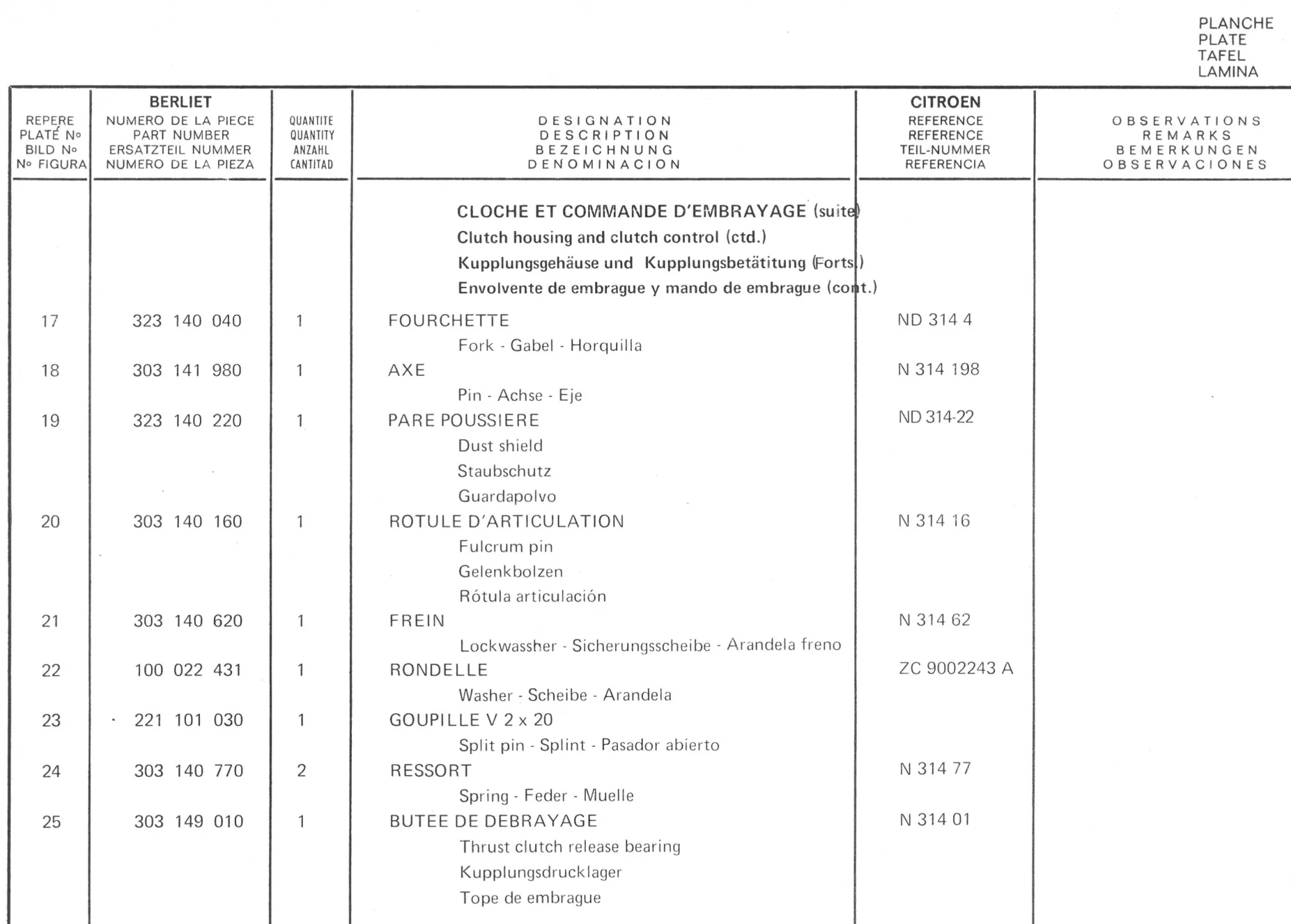 Planche 6: Cloche Et Commande D‘Embrayage, page 497 of 545 — 350-450-480-490-530 Diesel Spare Parts Catalogue, Tome I