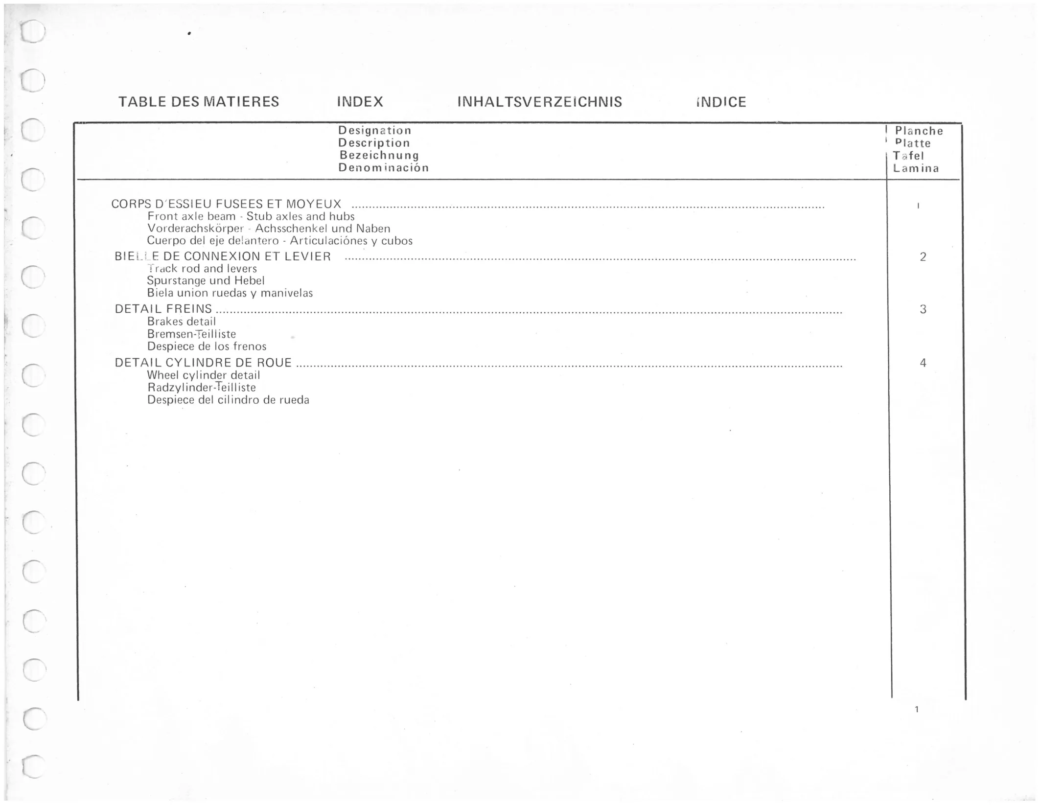 Table des Matieres - Essieu Avant, page 500 of 545 — 350-450-480-490-530 Diesel Spare Parts Catalogue, Tome I