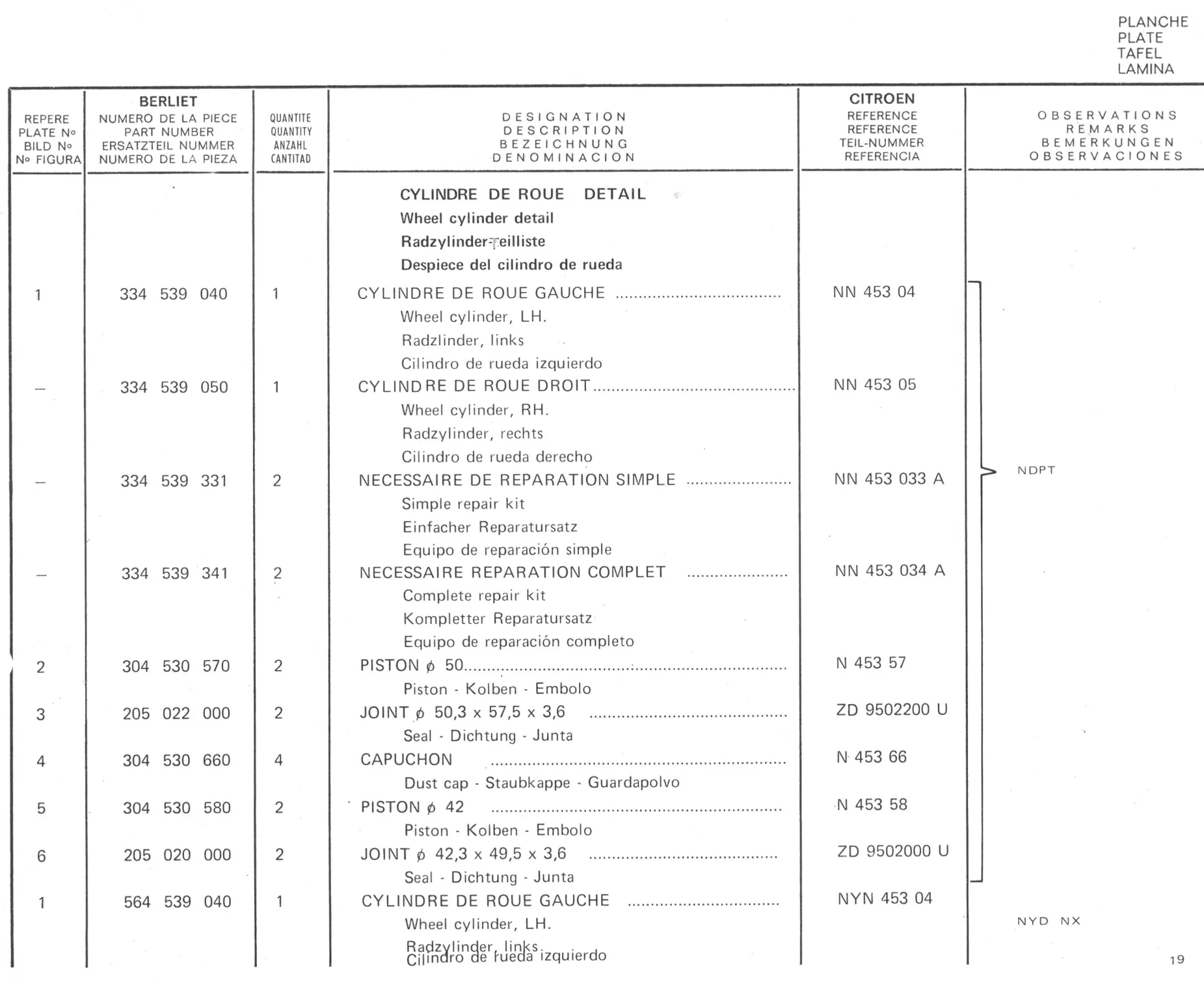 Planche 1: Corps D’Essieu Fusees Et Moyeux, page 516 of 545 — 350-450-480-490-530 Diesel Spare Parts Catalogue, Tome I