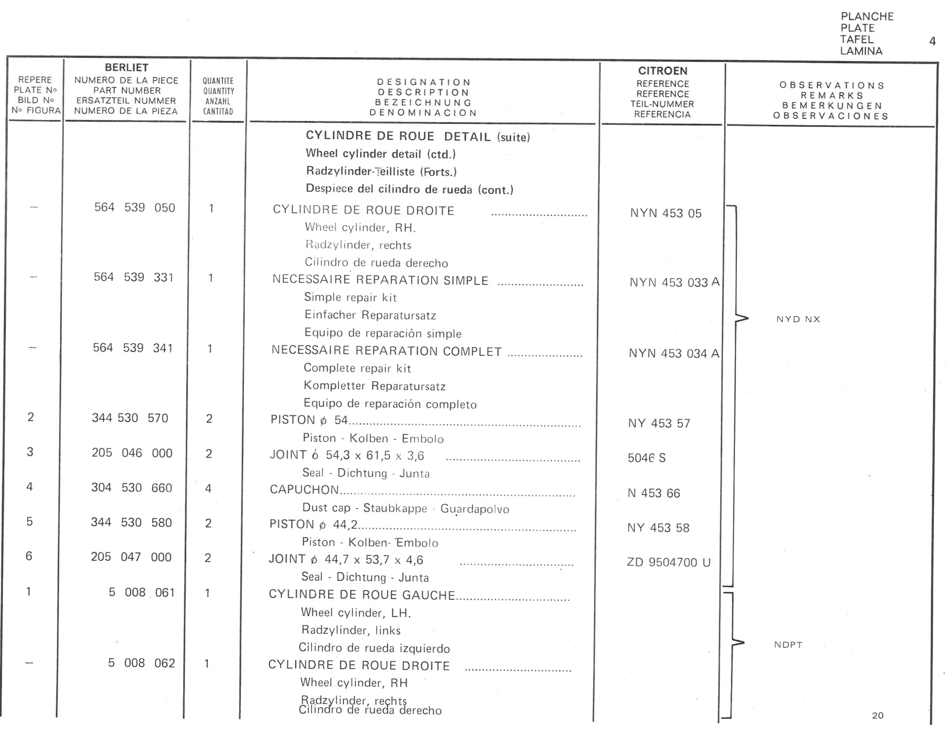 Planche 1: Corps D’Essieu Fusees Et Moyeux, page 517 of 545 — 350-450-480-490-530 Diesel Spare Parts Catalogue, Tome I
