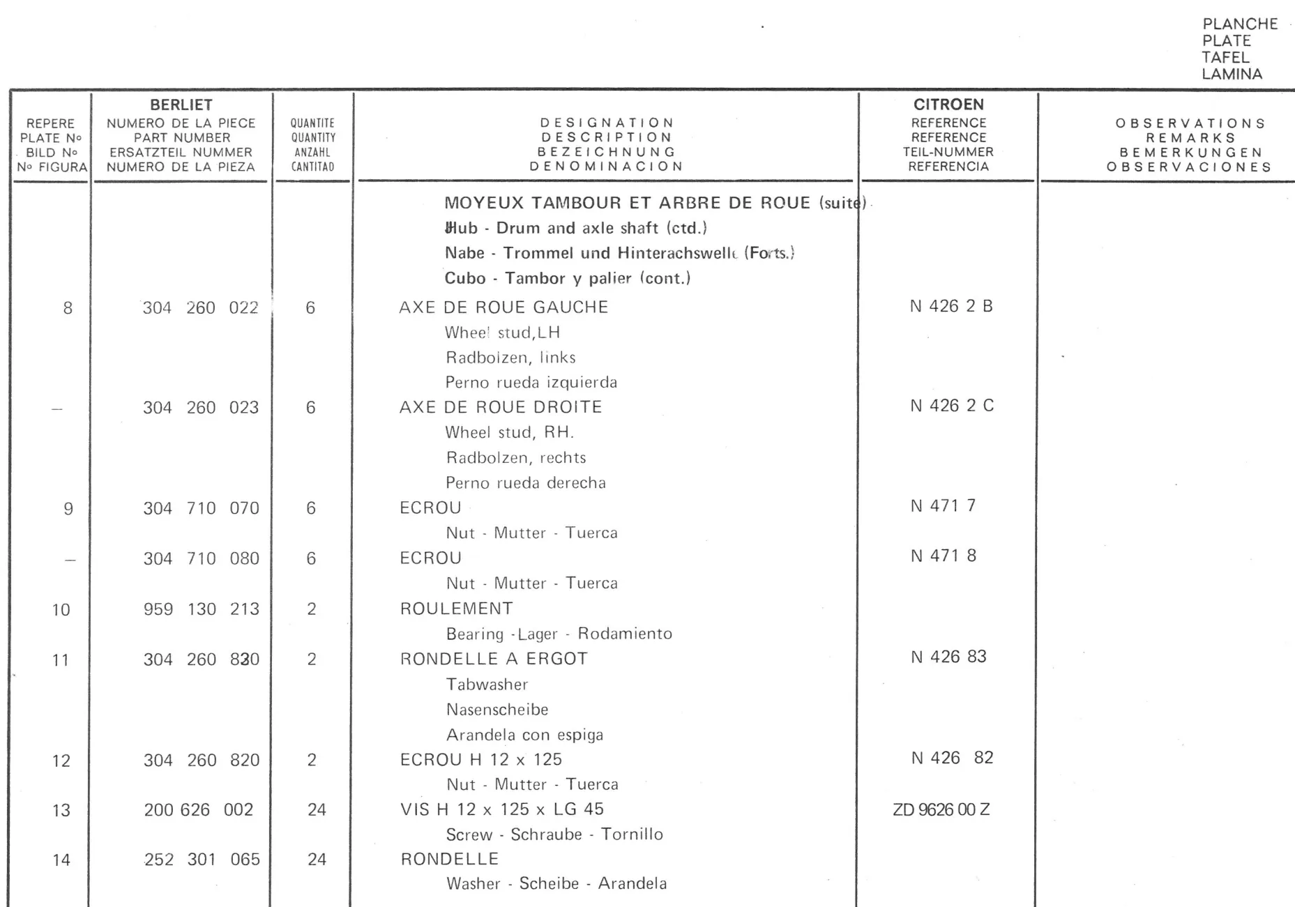 Planche 2: Moyeux Tambour Et Arbre De Roue, page 528 of 545 — 350-450-480-490-530 Diesel Spare Parts Catalogue, Tome I