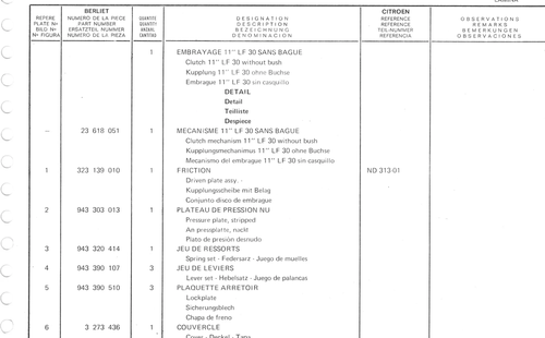Planche 9: Detail Embrayage 11” Lf30, page 120 — 350-450-480-490-530 Diesel Spare Parts Catalogue, Tome I