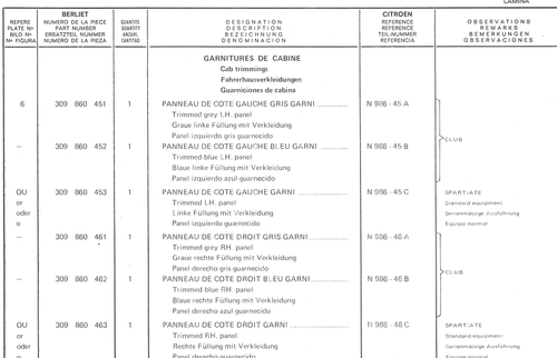 Planche 33: Elements Interieurs De Cabine, page 272 — 350-450-480-490-530 Diesel Spare Parts Catalogue, Tome I
