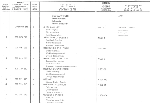 Planche 44: Siege Articule Jusqu’A, page 306 — 350-450-480-490-530 Diesel Spare Parts Catalogue, Tome I