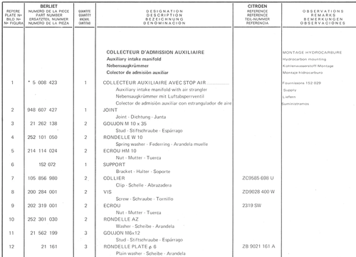 Planche 7: Collecteur Dadmission Auxiliaire, page 395 — 350-450-480-490-530 Diesel Spare Parts Catalogue, Tome I