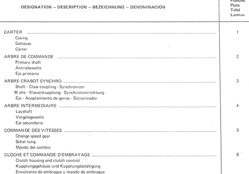 Table des Matieres - Boite de Vitesses, page 468 — 350-450-480-490-530 Diesel Spare Parts Catalogue, Tome I