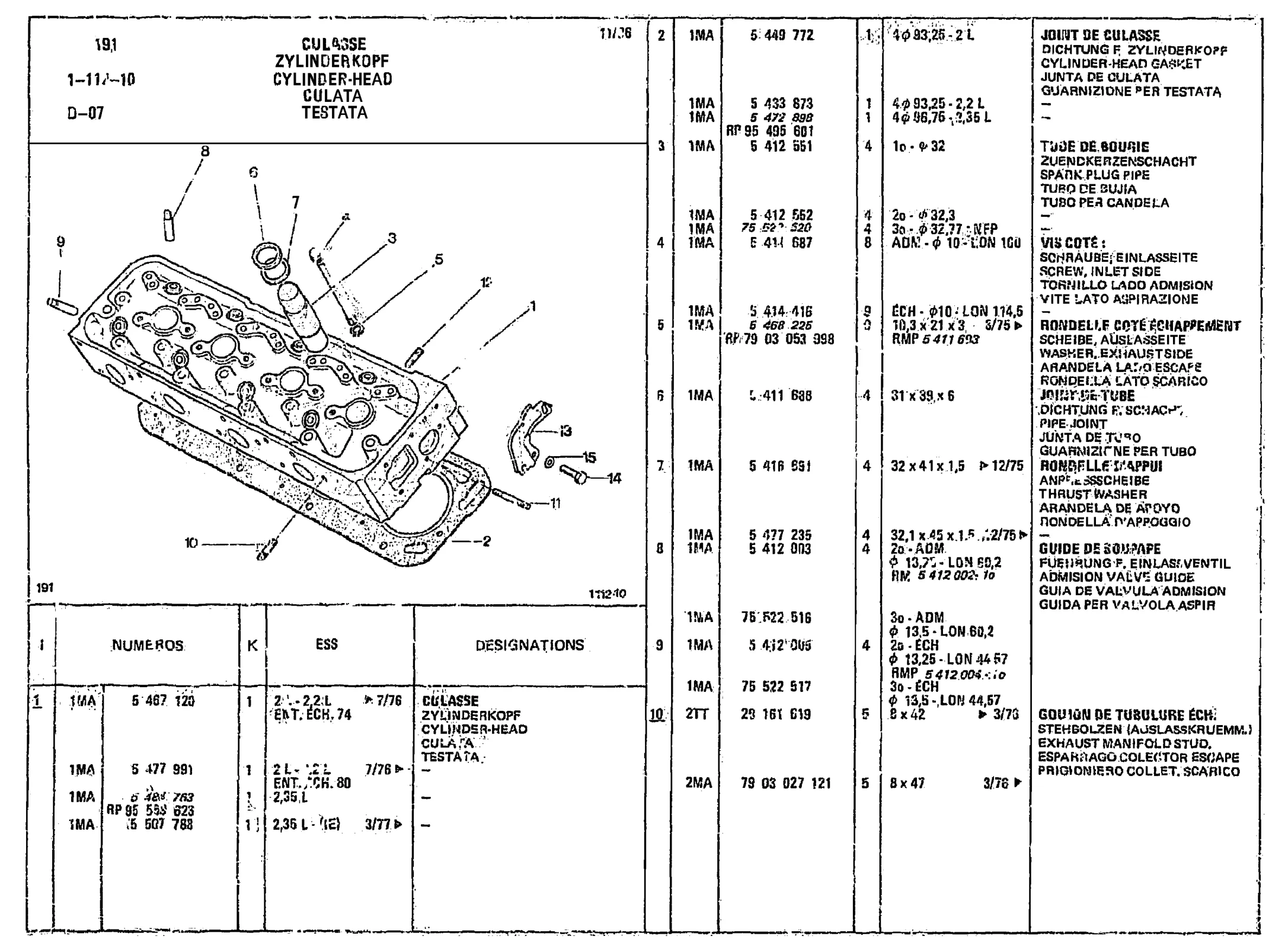 Cylinder Head, page 37 of 966 — CX Parts Catalogue — 1974–1979