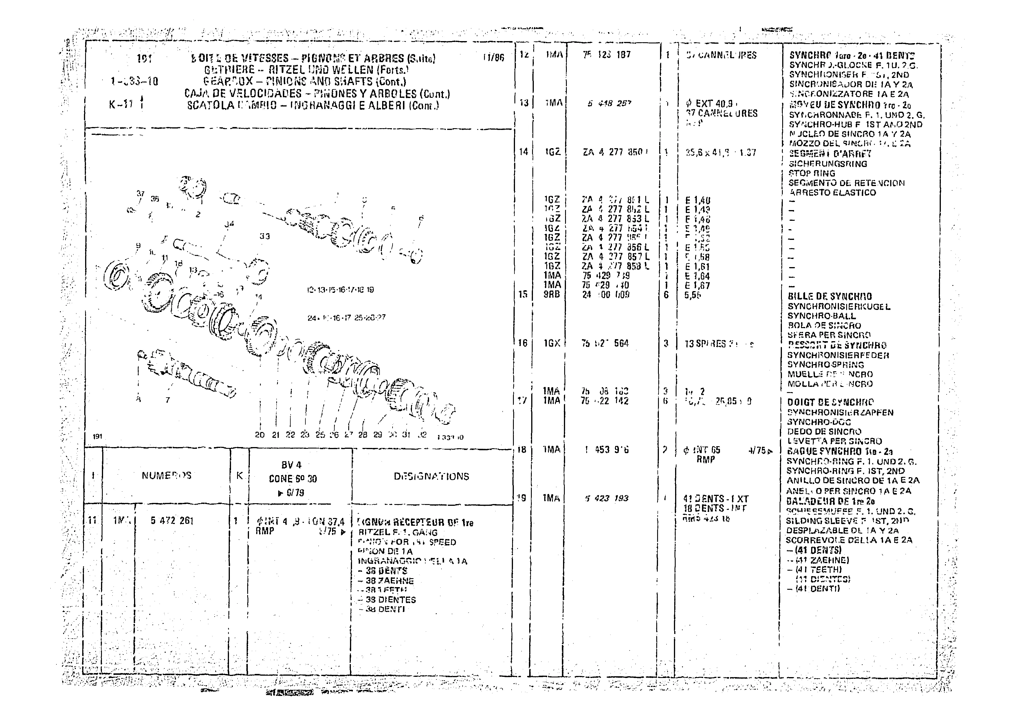 Gearbox-Pinions And Shafts, page 131 of 966 — CX Parts Catalogue — 1974–1979