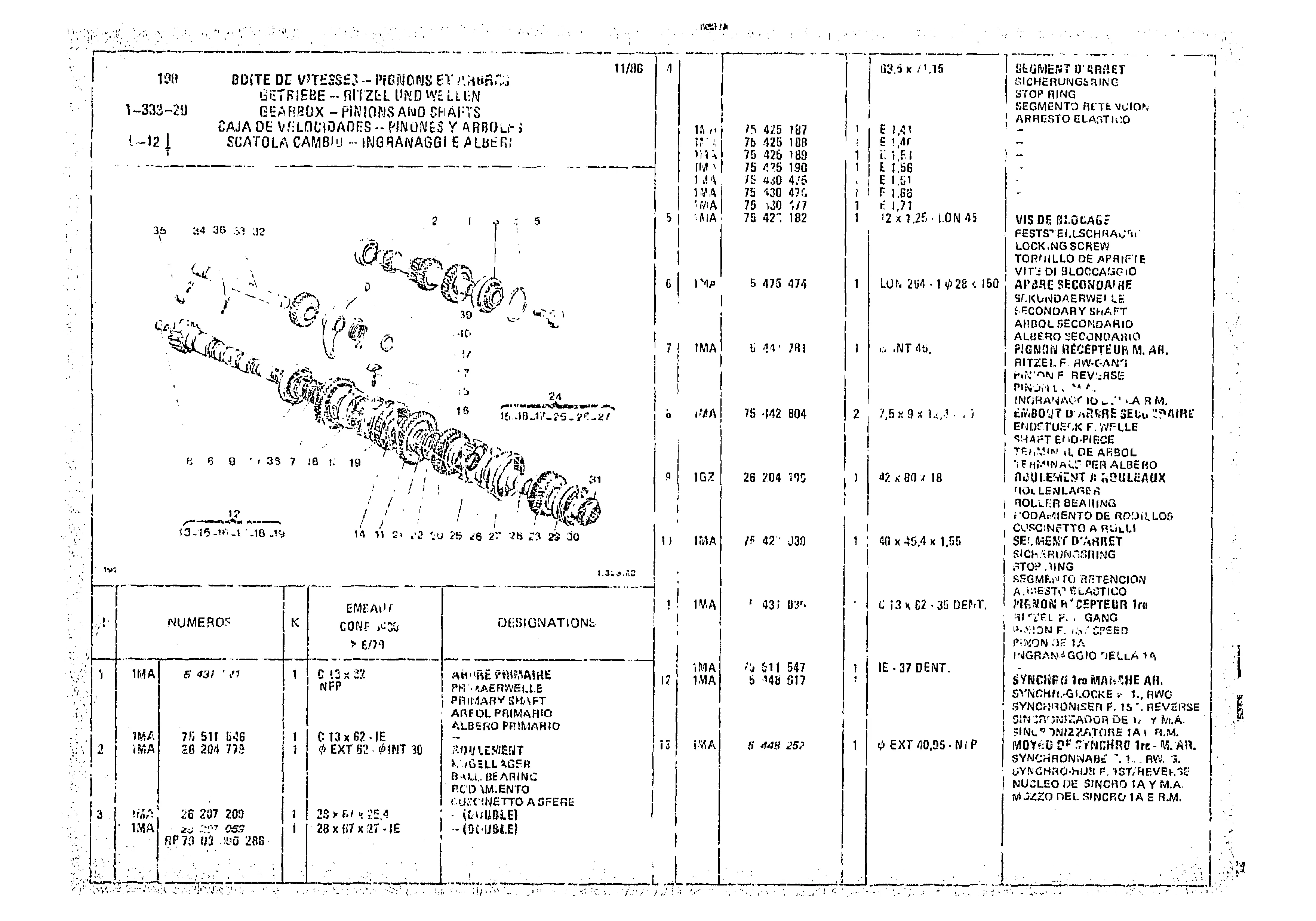 Gearbox-Pinions And Shafts, page 139 of 966 — CX Parts Catalogue — 1974–1979