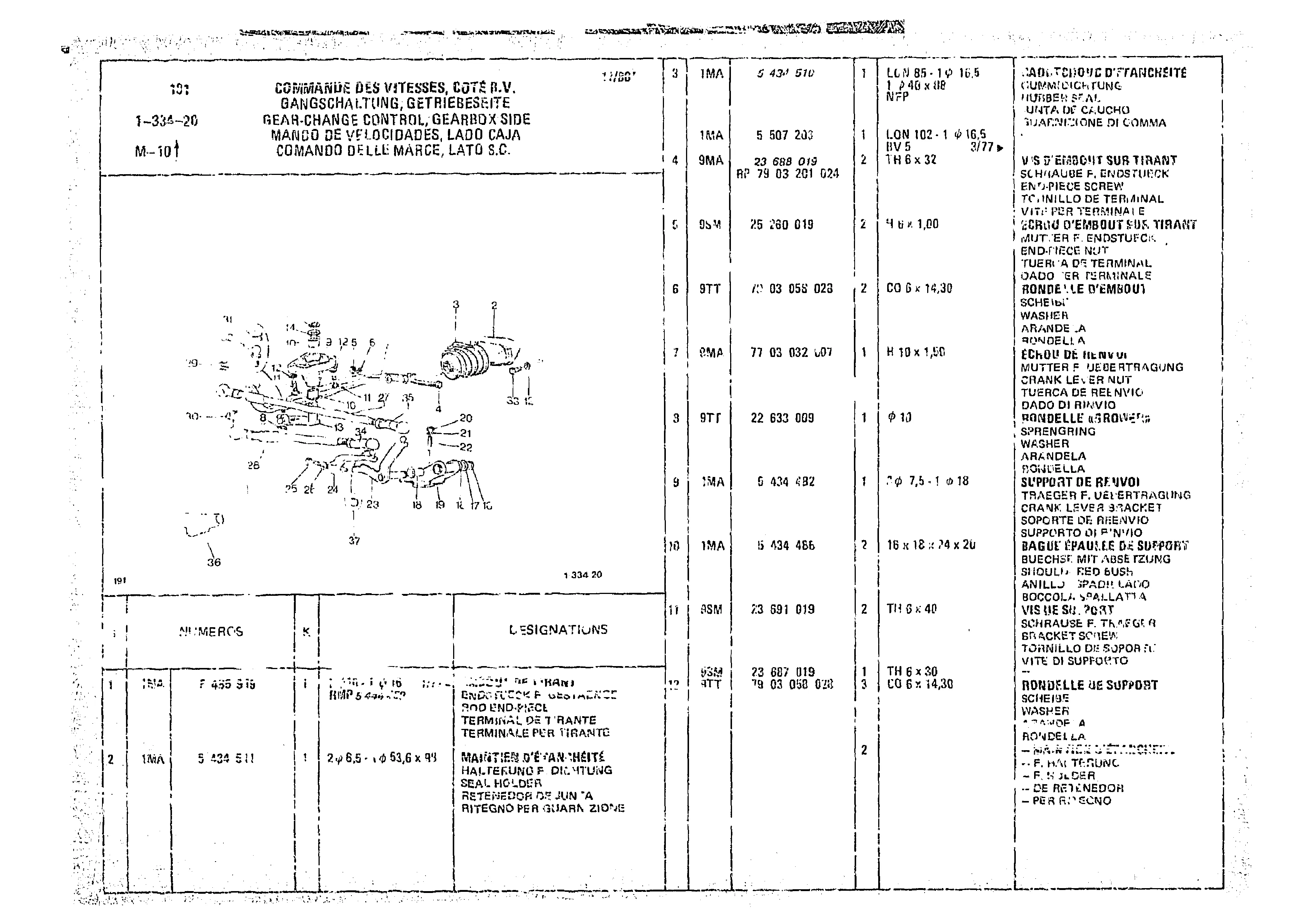 Gear-Change Control, Gearbox Side, page 160 of 966 — CX Parts Catalogue — 1974–1979
