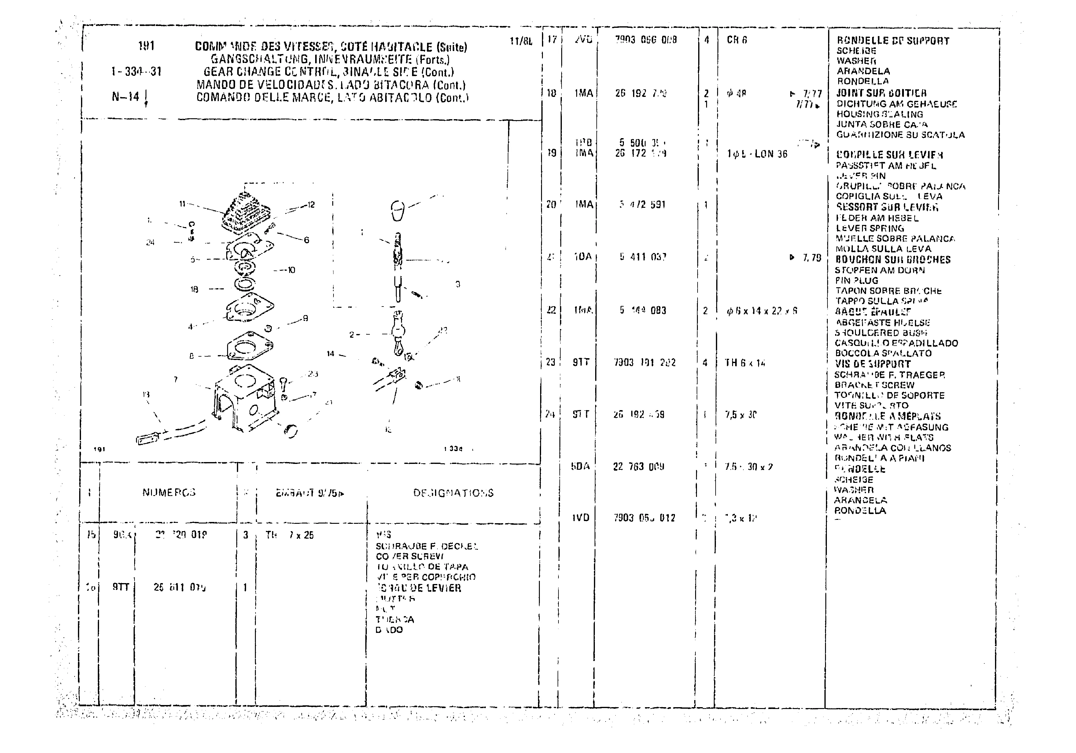 Gear-Change Control Binacle Side, page 167 of 966 — CX Parts Catalogue — 1974–1979