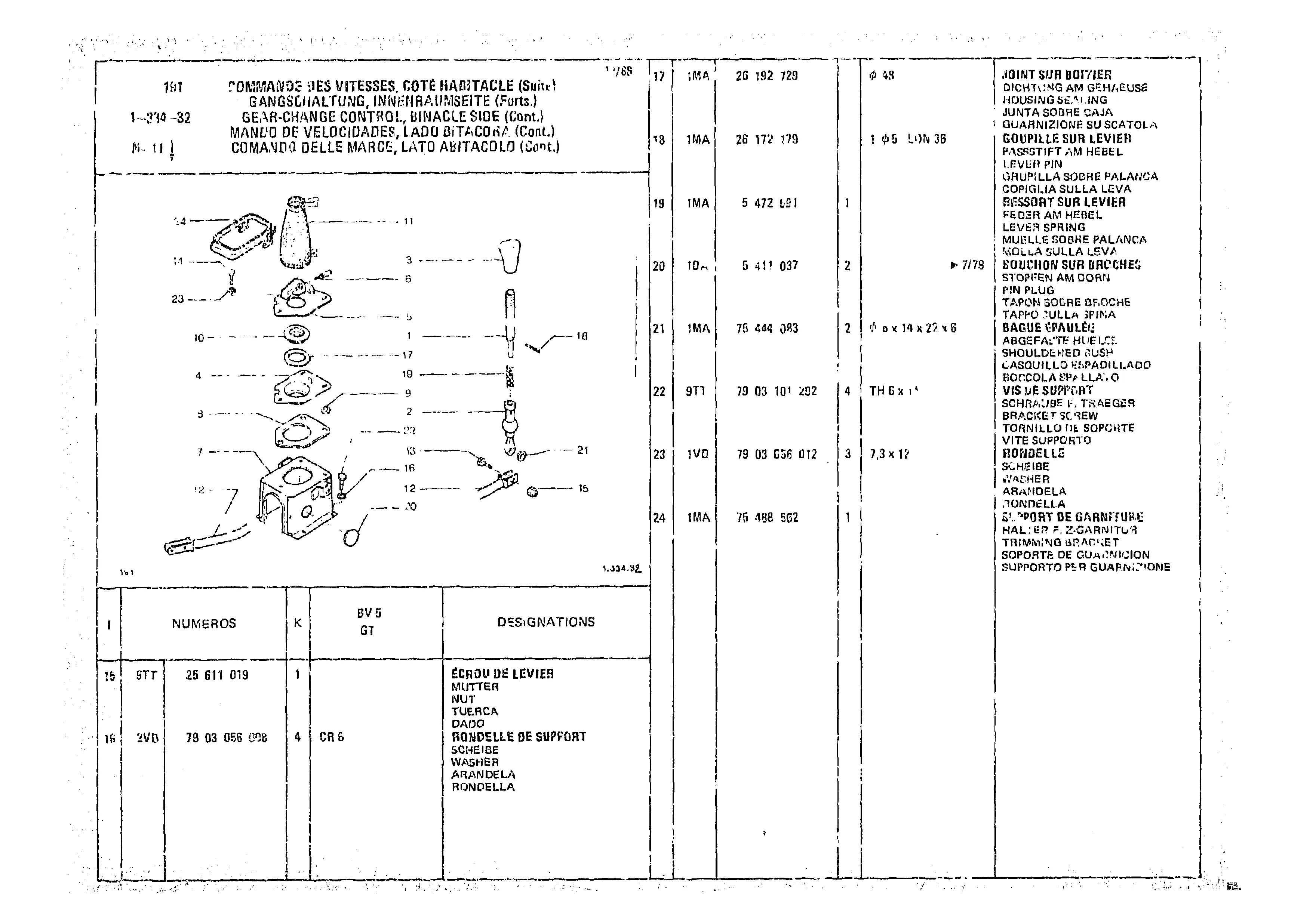 Gear-Change Control Binacle Side, page 170 of 966 — CX Parts Catalogue — 1974–1979