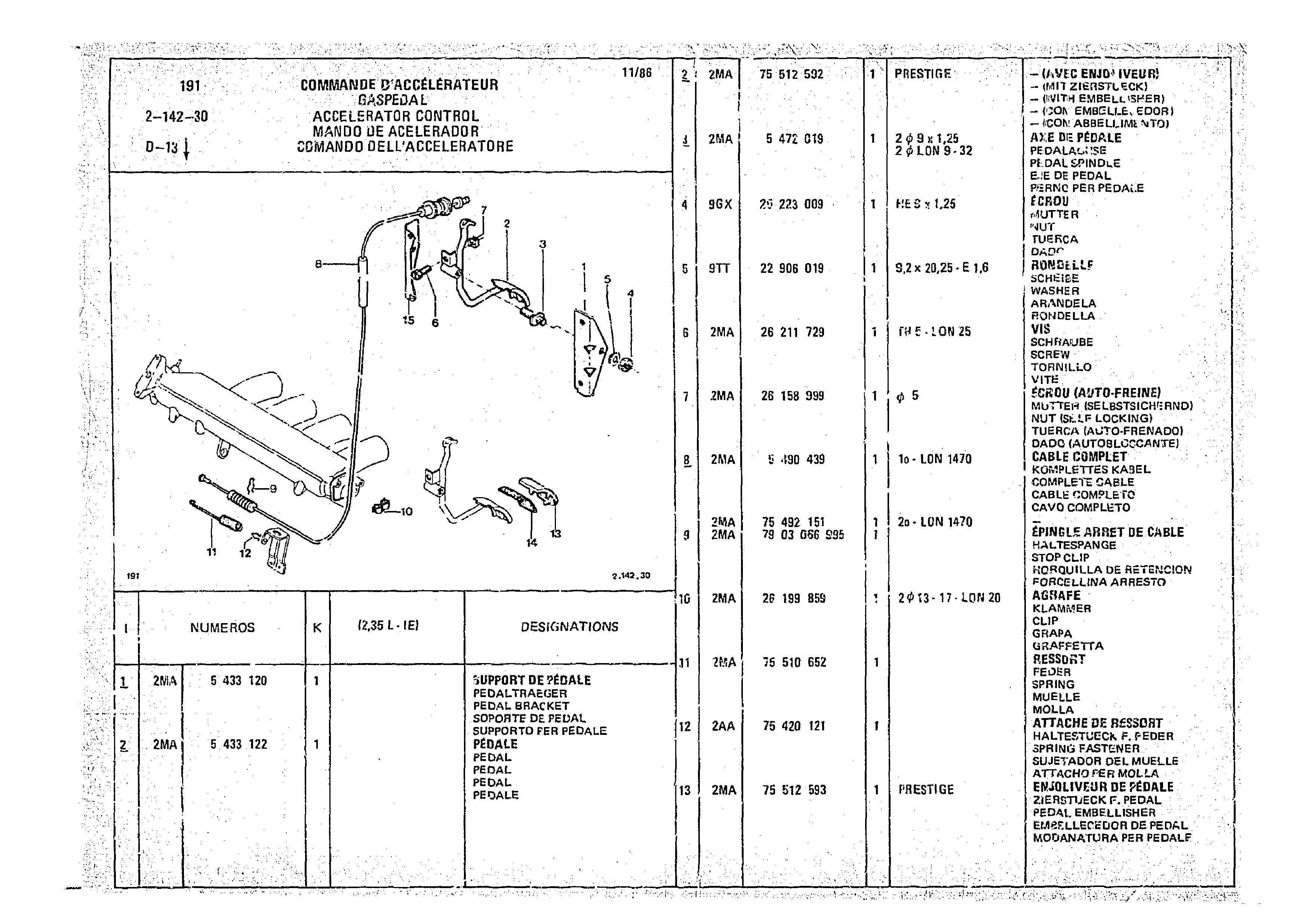 Accelerator Control, page 257 of 966 — CX Parts Catalogue — 1974–1979