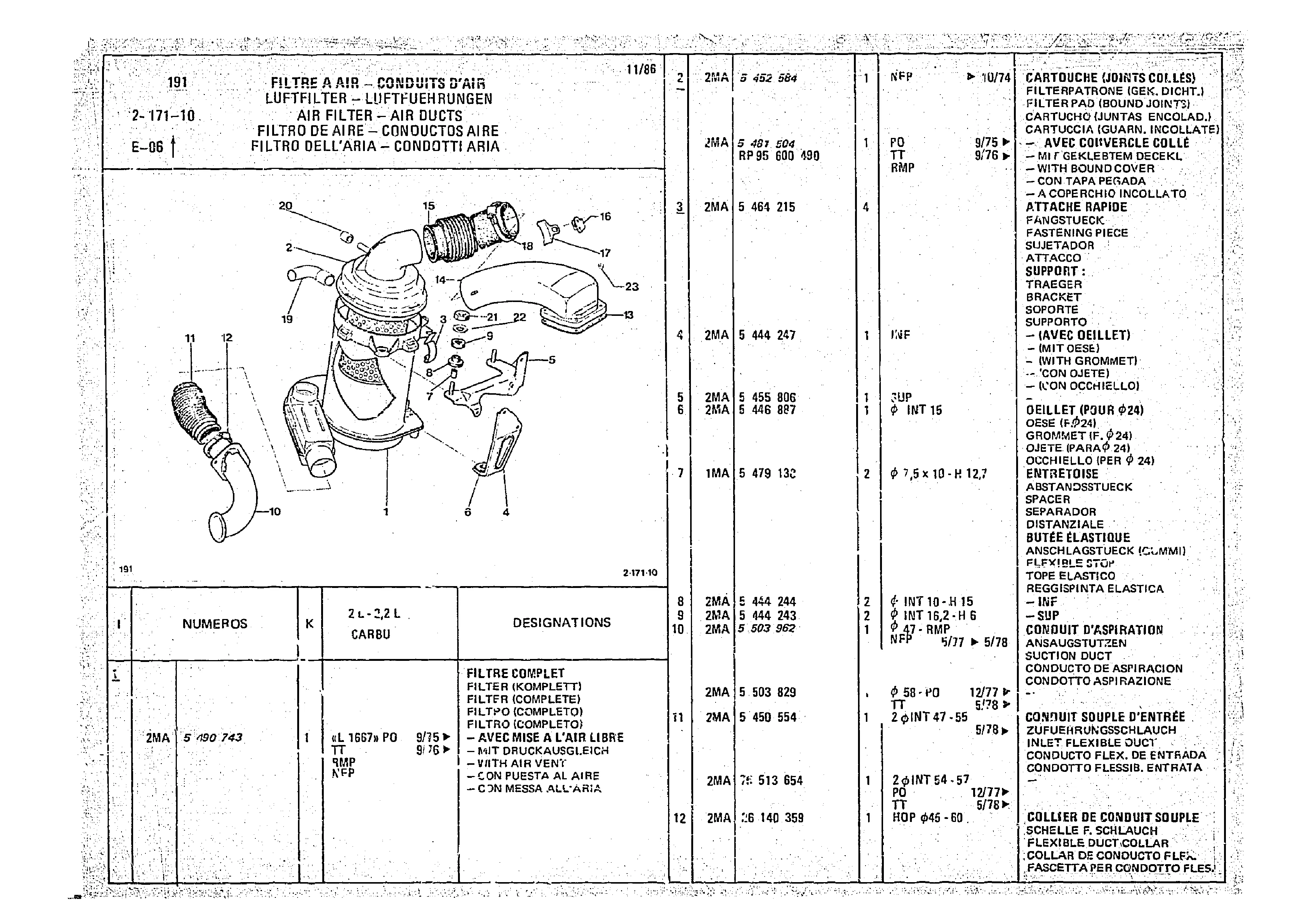 Air Filter - Air Ducts, page 275 of 966 — CX Parts Catalogue — 1974–1979