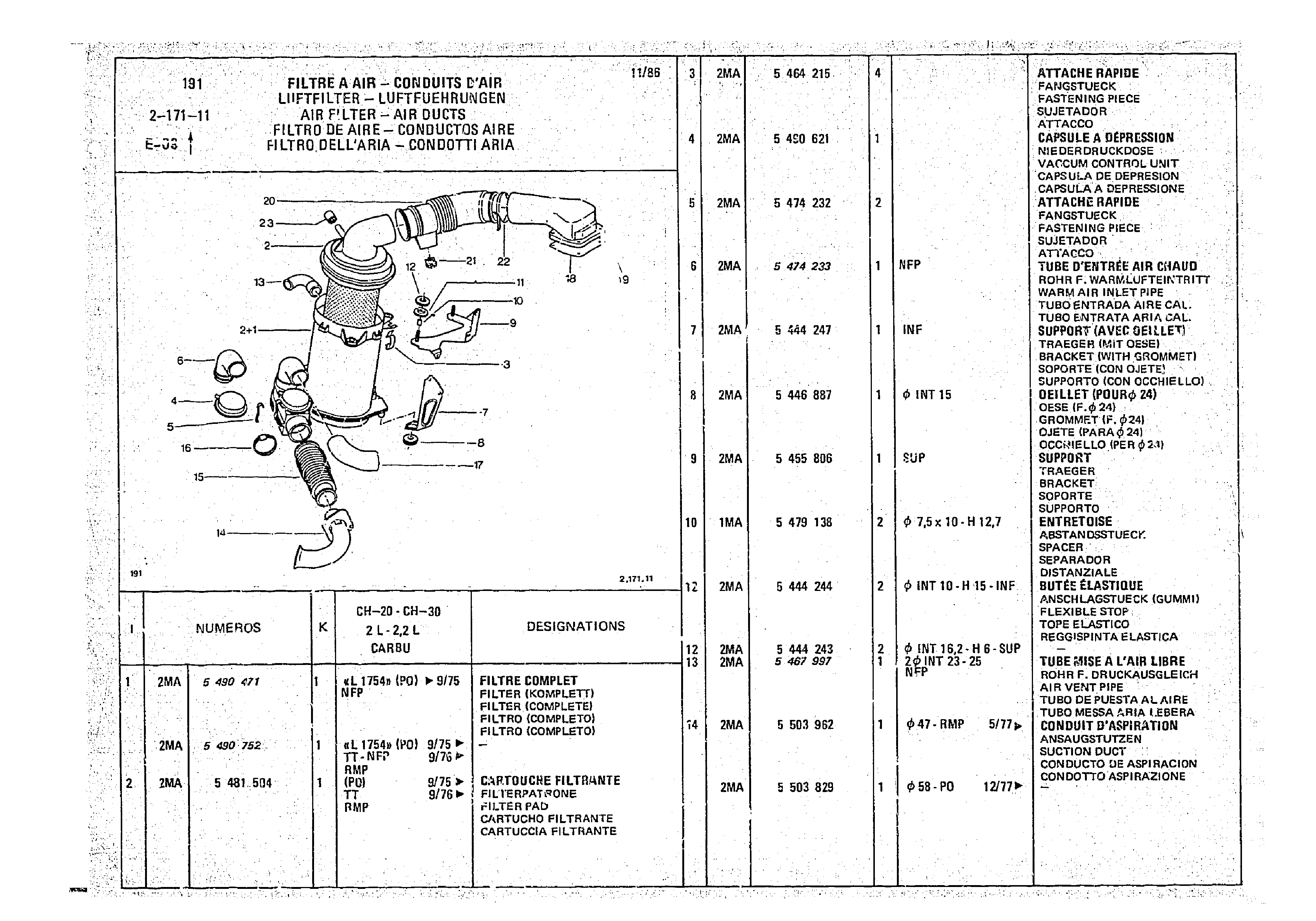 Air Filter - Air Ducts, page 278 of 966 — CX Parts Catalogue — 1974–1979