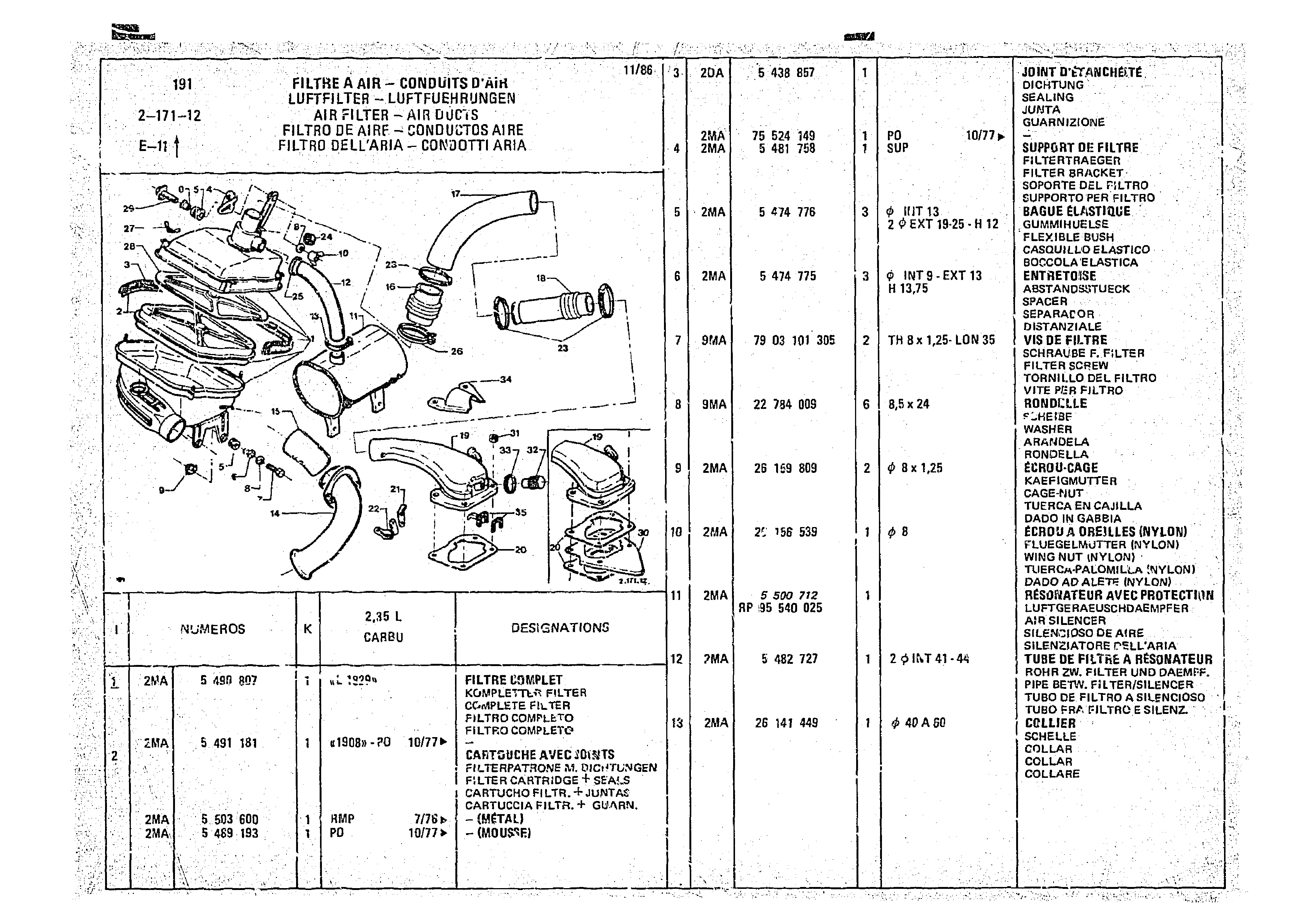 Air Filter - Air Ducts, page 280 of 966 — CX Parts Catalogue — 1974–1979